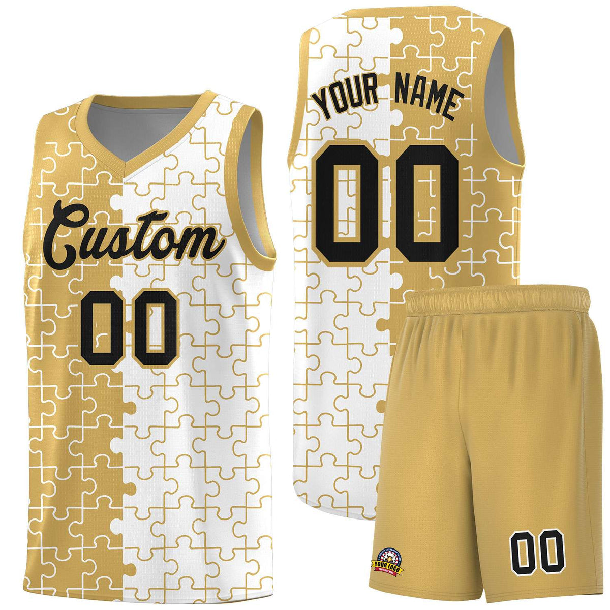 Custom Old Gold White Basketball Jersey