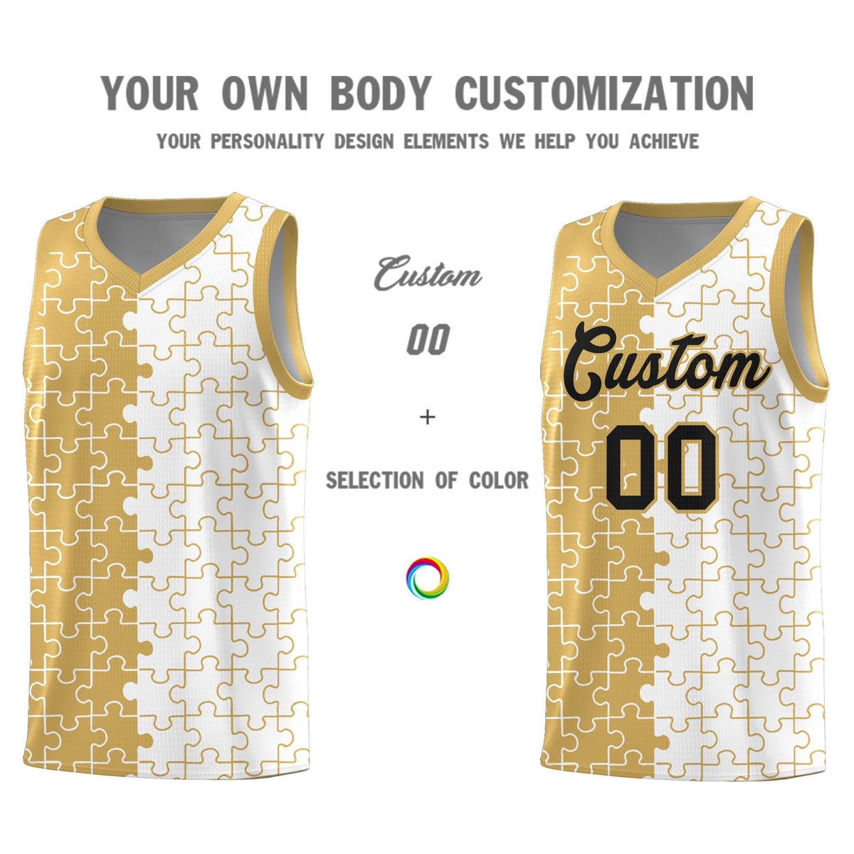 Custom Old Gold White Basketball Jersey