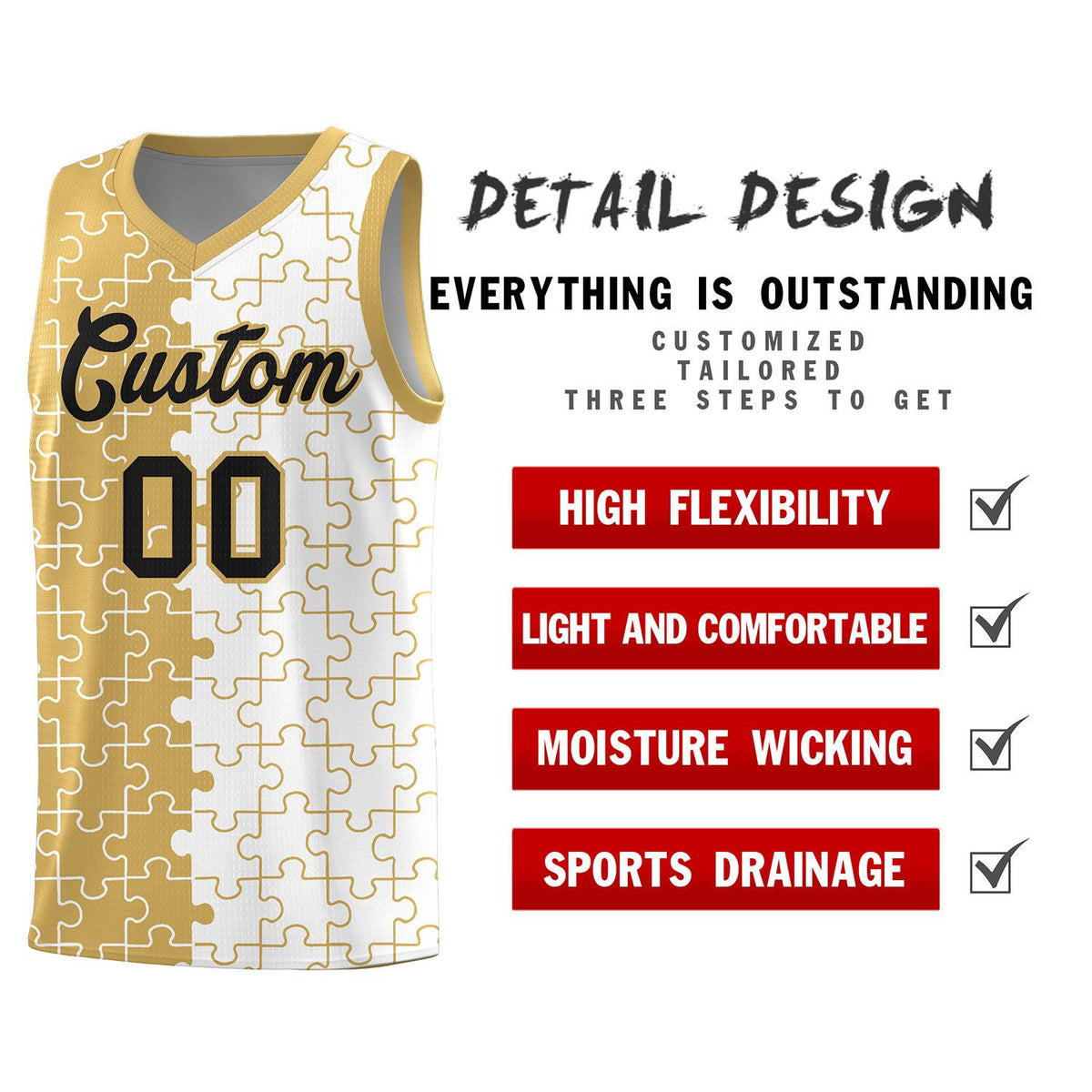 Custom Old Gold White Basketball Jersey