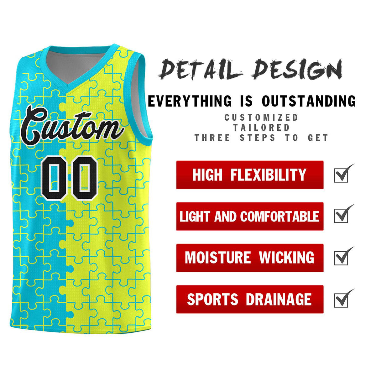 Custom Sky Blue Fluorescent Green Basketball Jersey