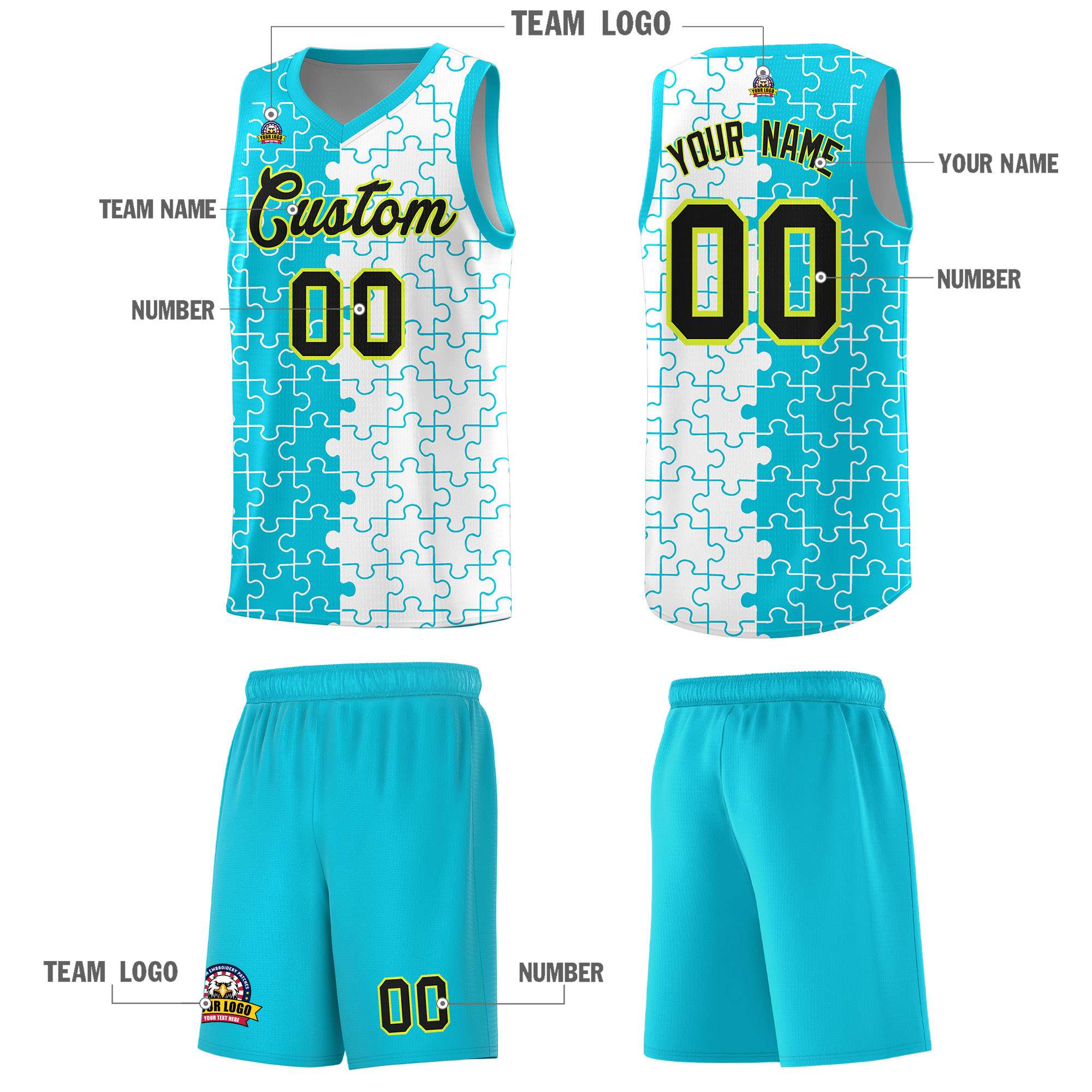 Custom Sky Blue White Basketball Jersey