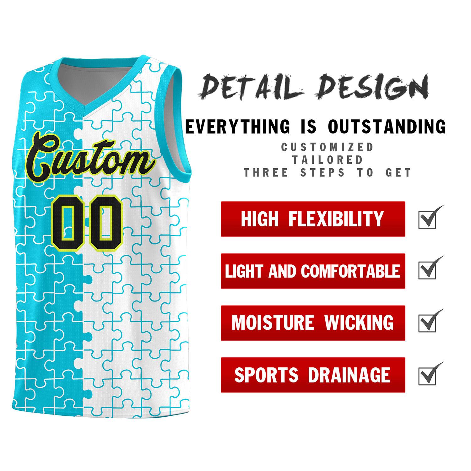 Custom Sky Blue White Basketball Jersey