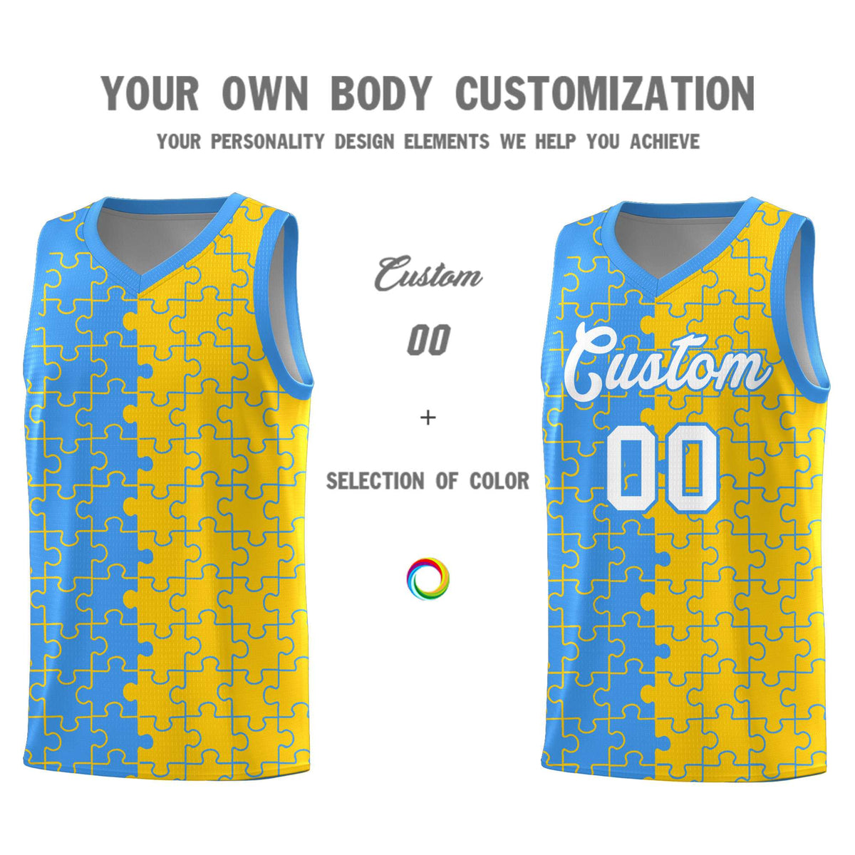 Custom Light Blue Gold Basketball Jersey