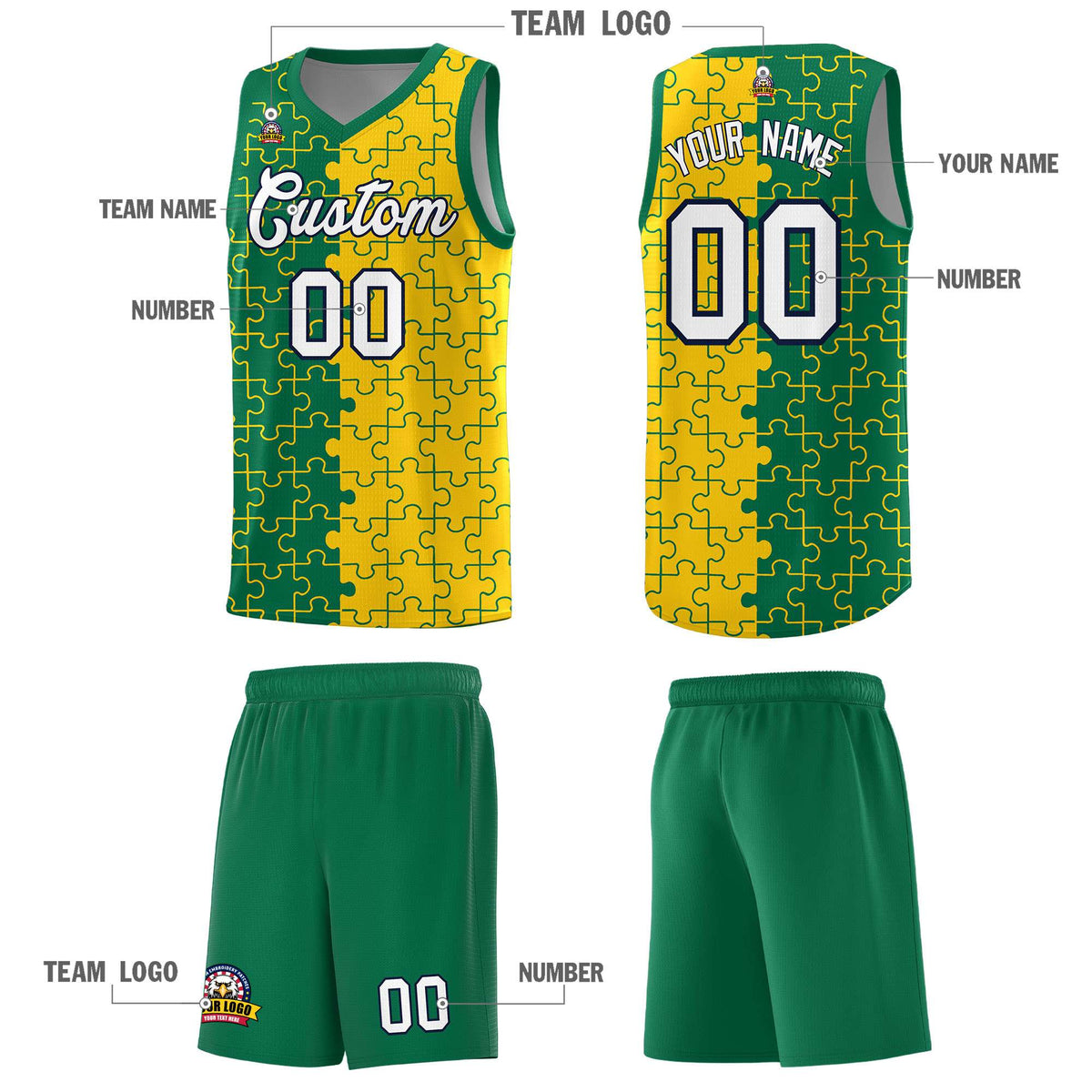 Custom Kelly Green Gold Basketball Jersey
