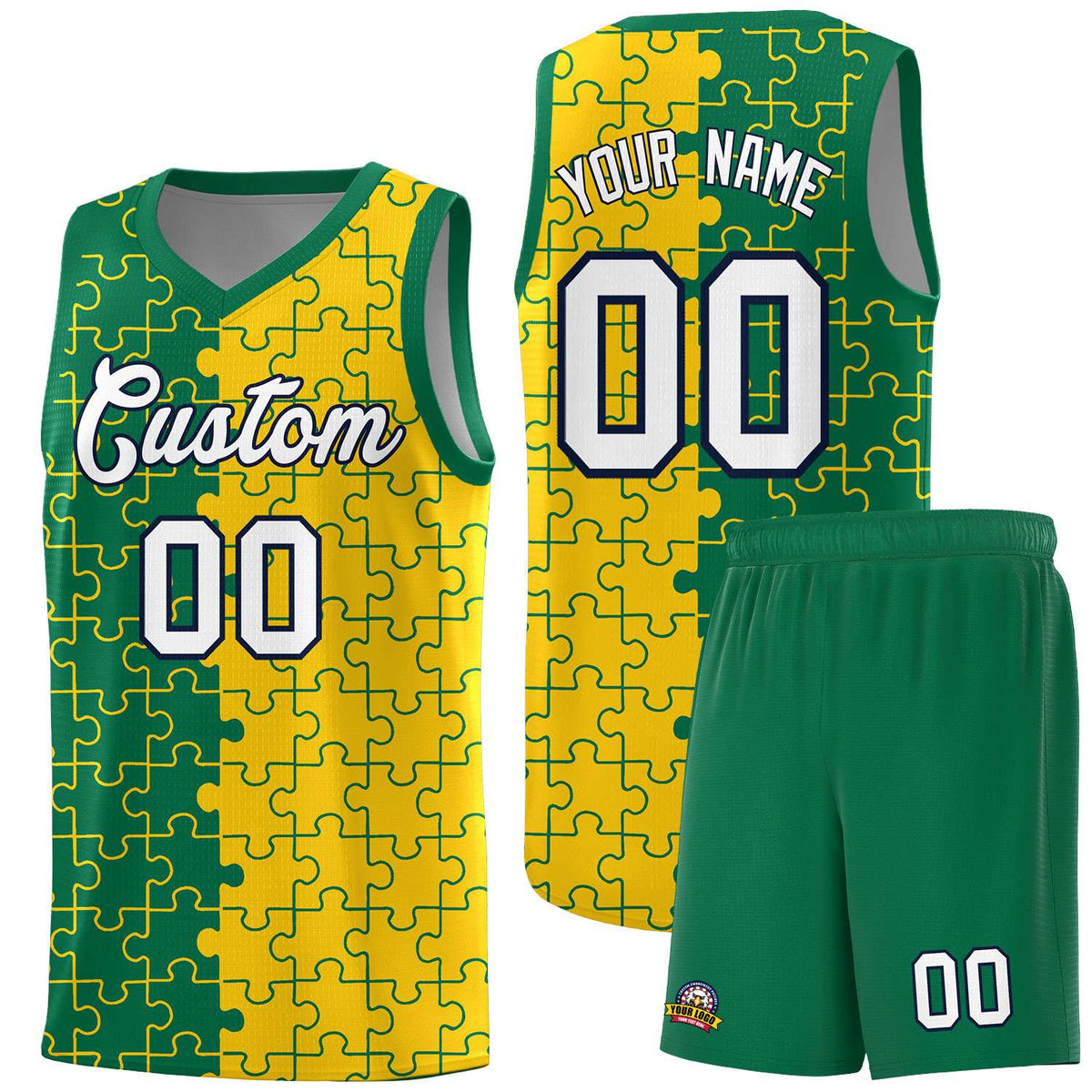 Custom Kelly Green Gold Basketball Jersey