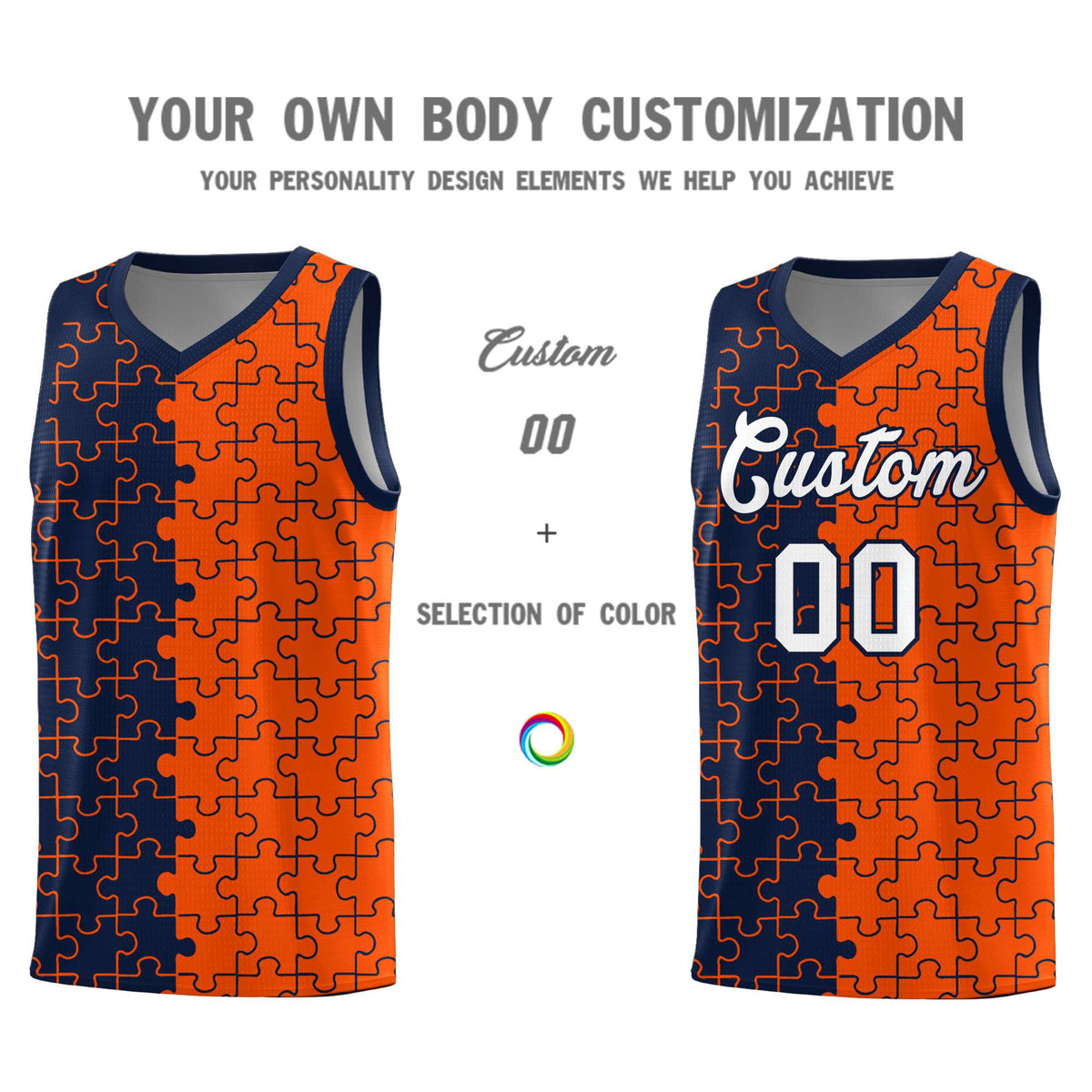 Custom Navy Orange Basketball Jersey