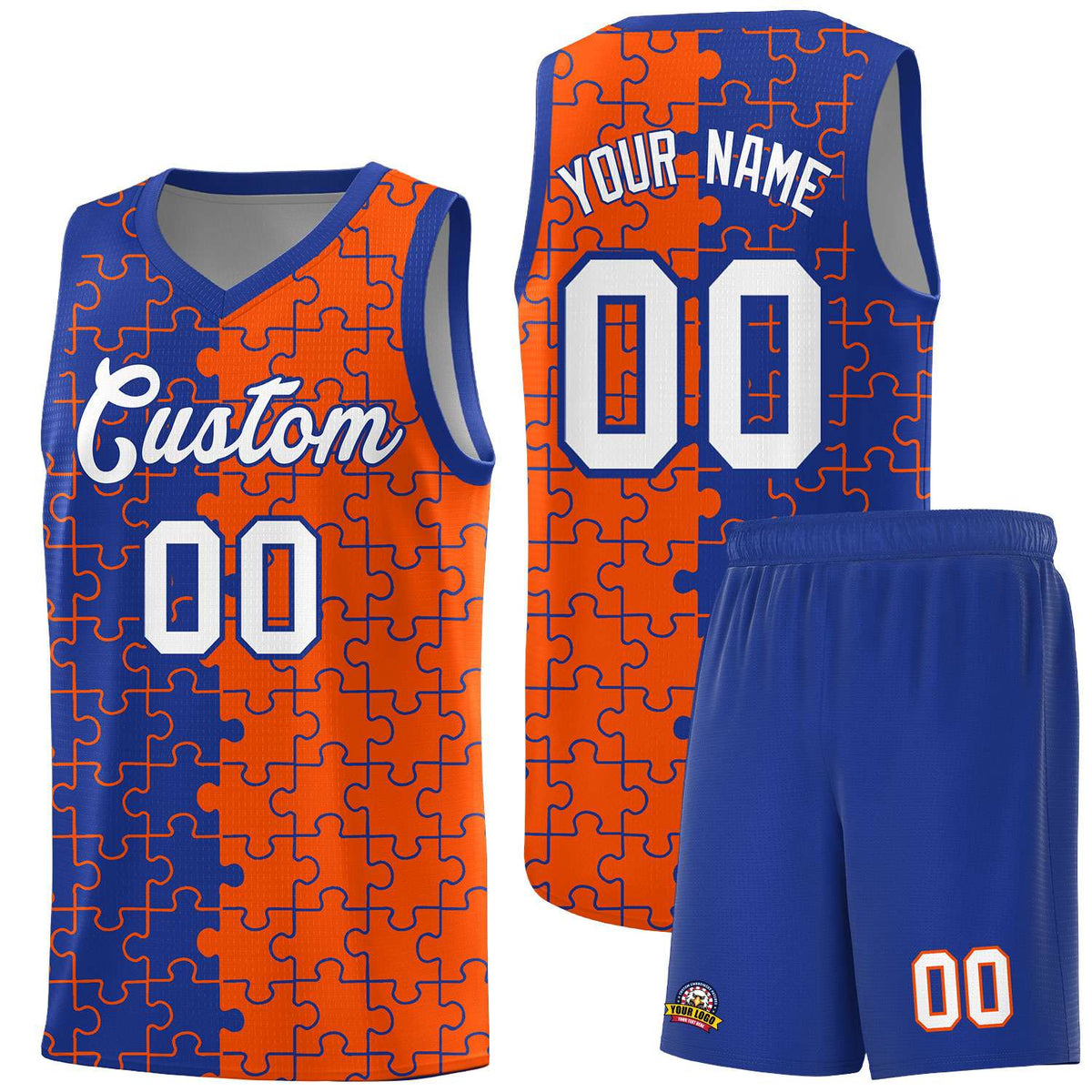 Custom Royal Blue Orange Basketball Jersey