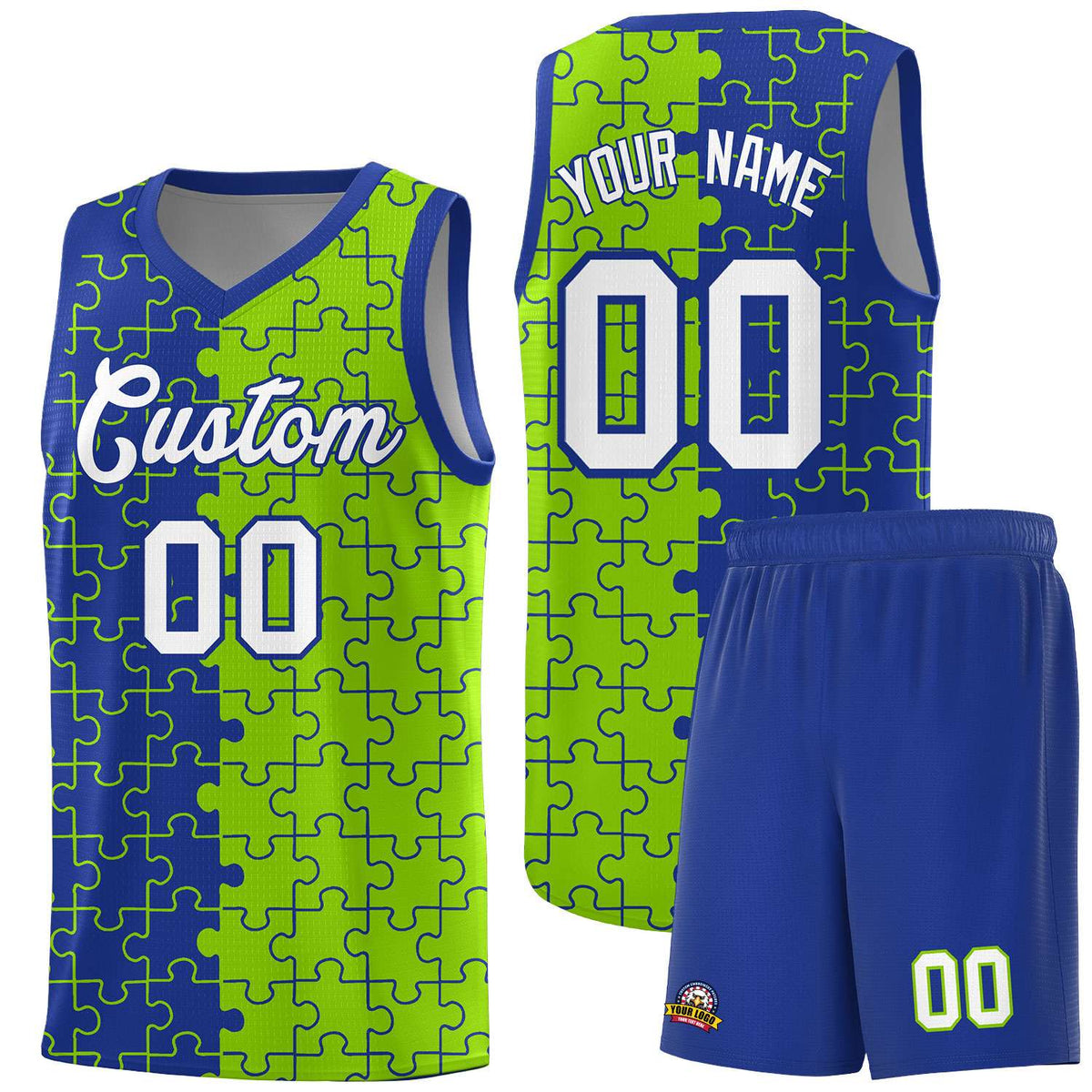 Custom Royal Blue Neon Green Basketball Jersey