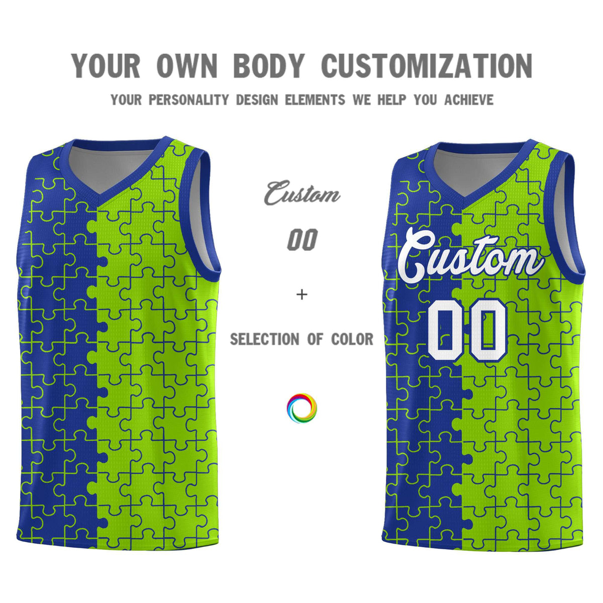 Custom Royal Blue Neon Green Basketball Jersey