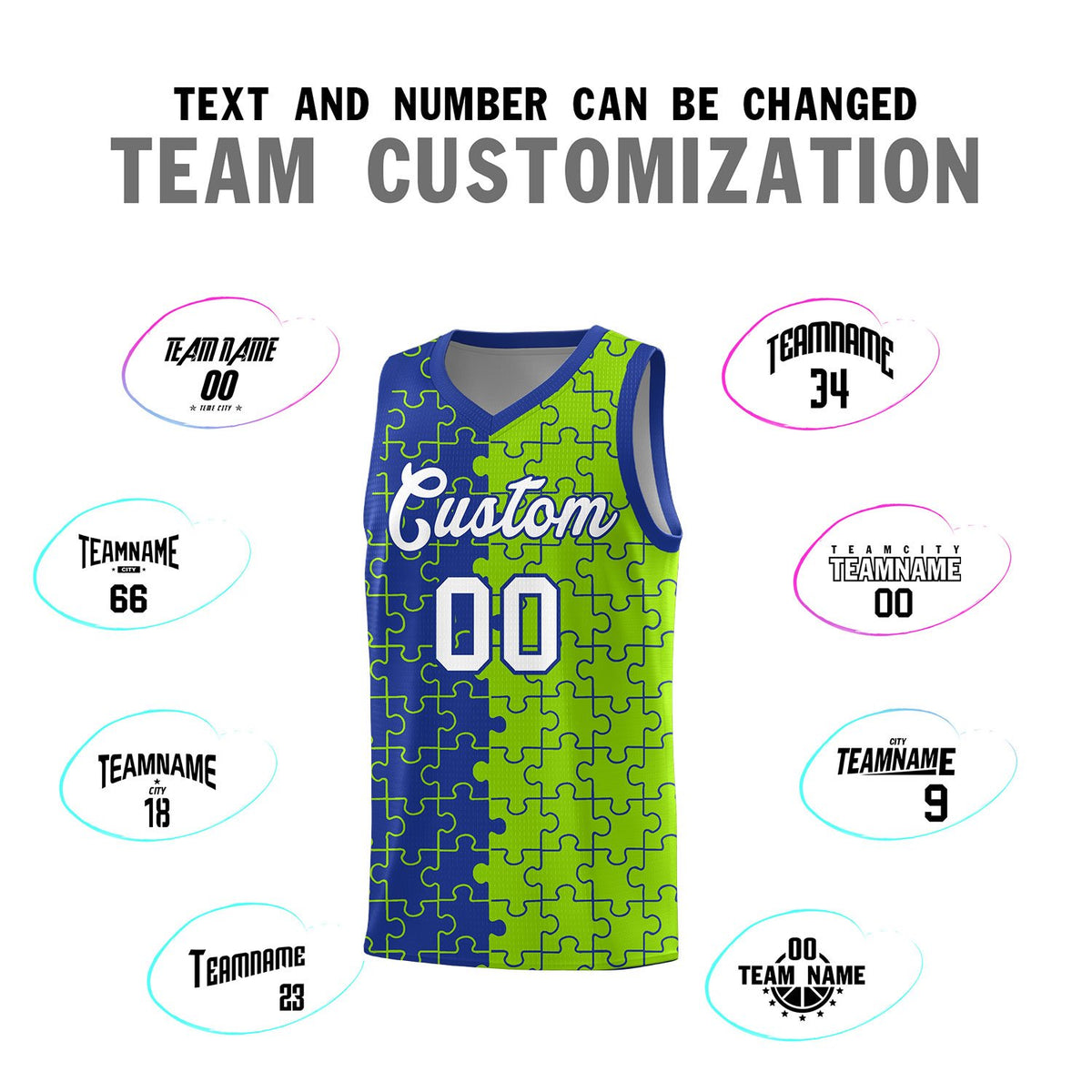 Custom Royal Blue Neon Green Basketball Jersey