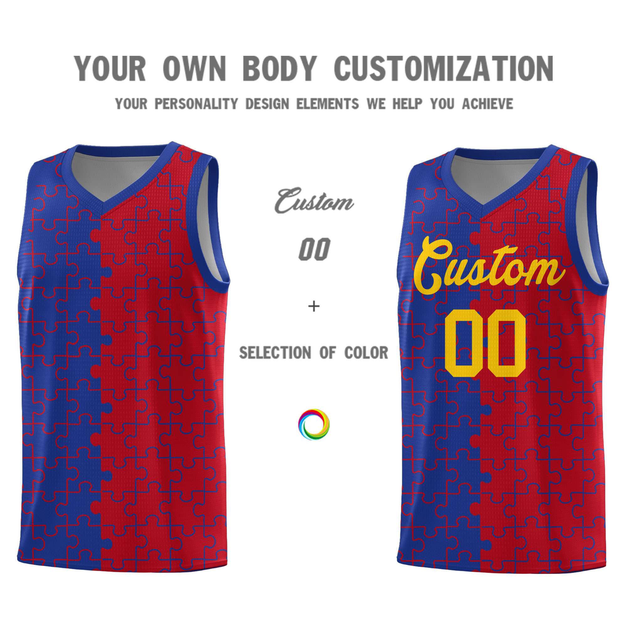 Custom Royal Blue Red Basketball Jersey