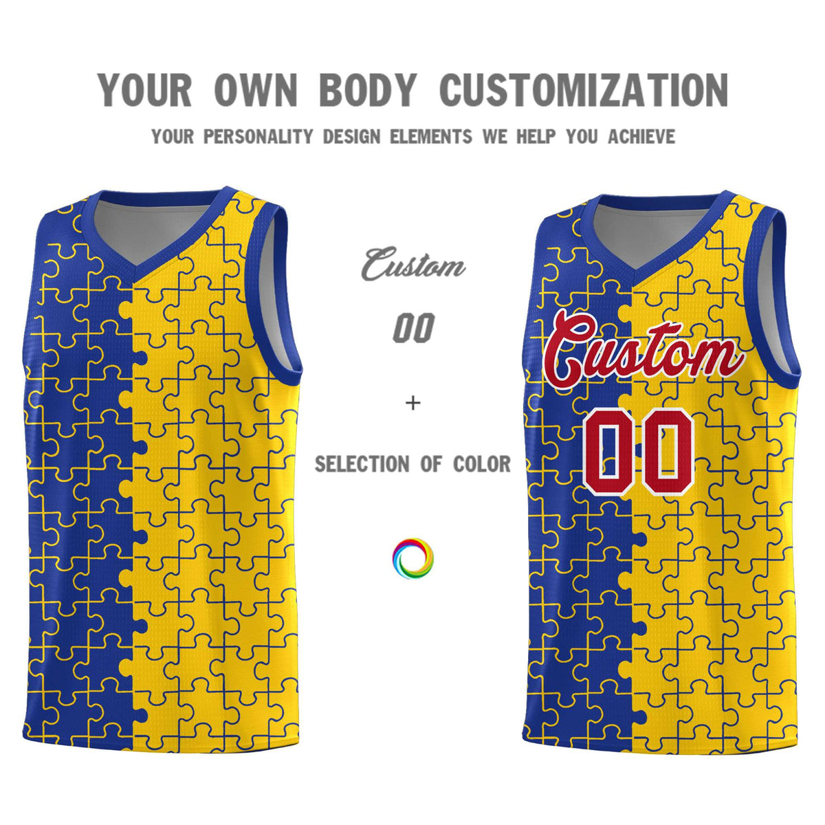 Custom Royal Blue Gold Basketball Jersey