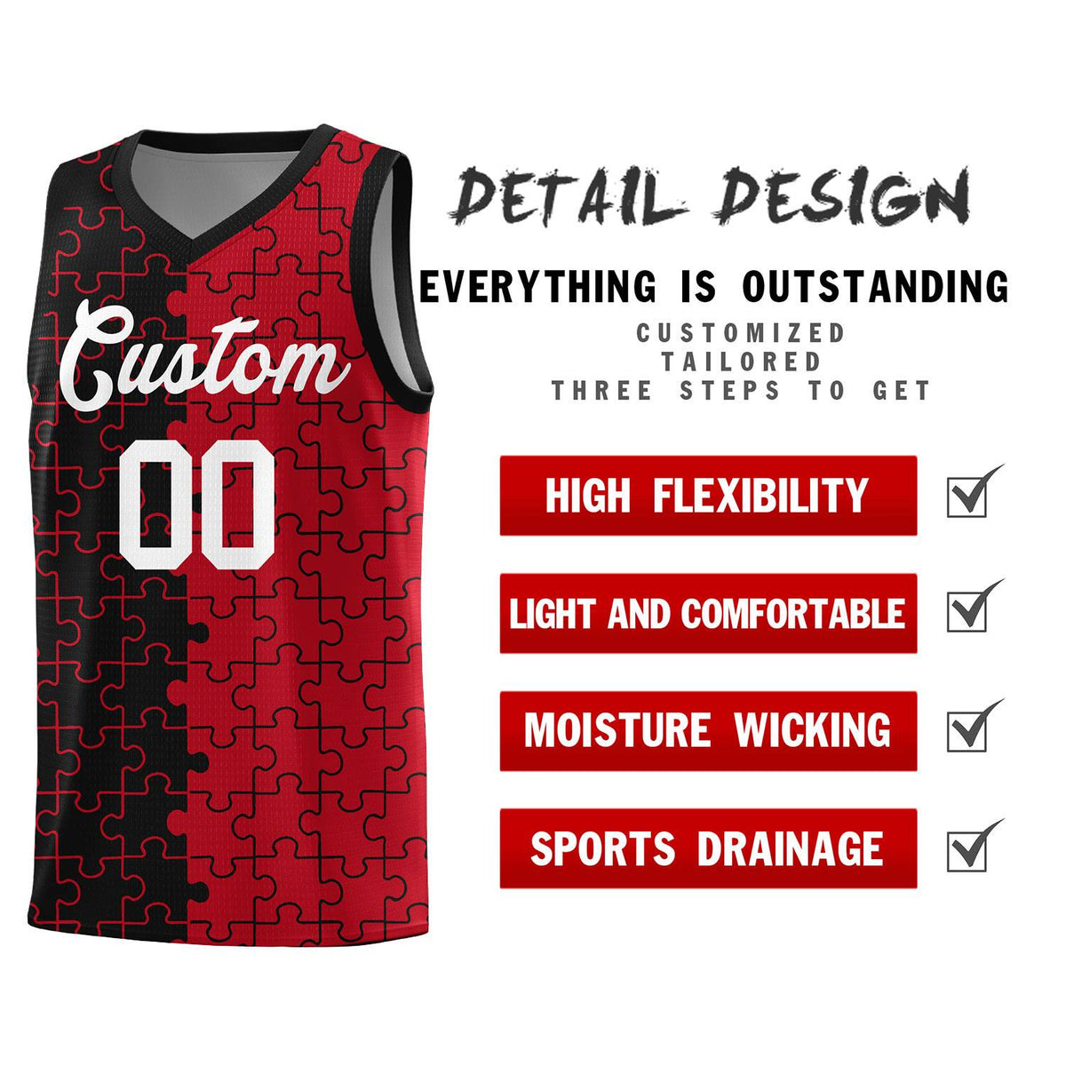 Custom Black Red Basketball Jersey