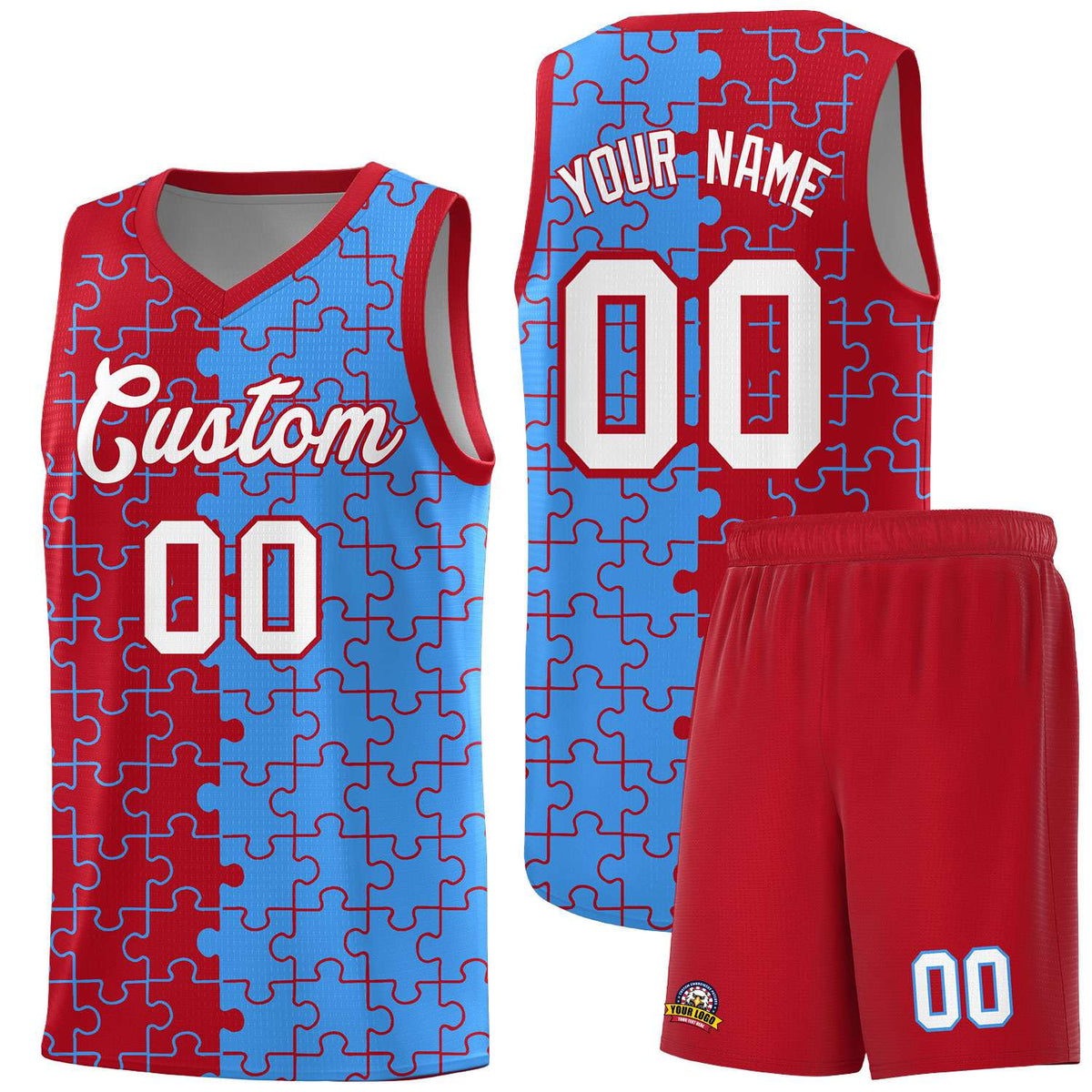 Custom Red Light Blue Basketball Jersey
