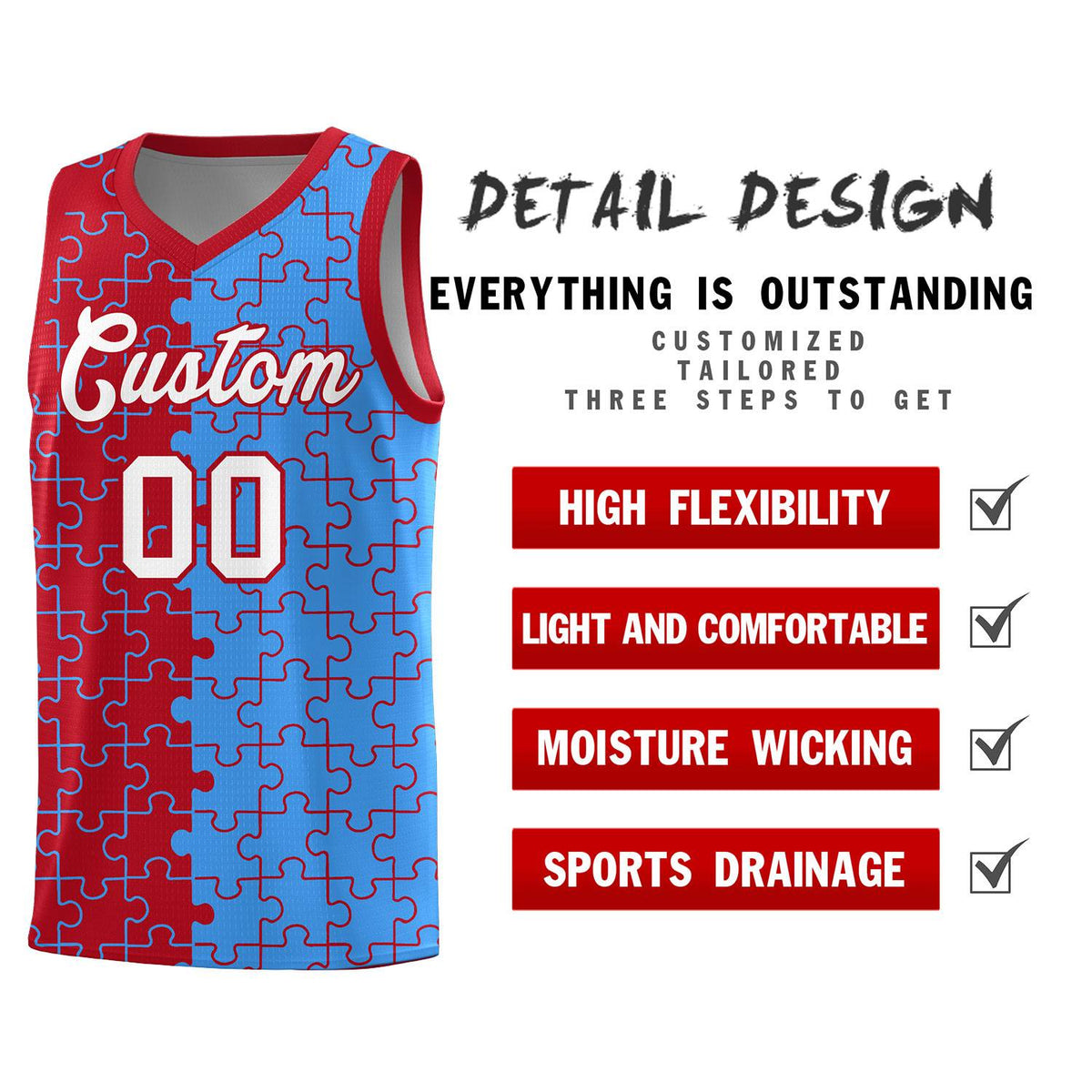 Custom Red Light Blue Basketball Jersey