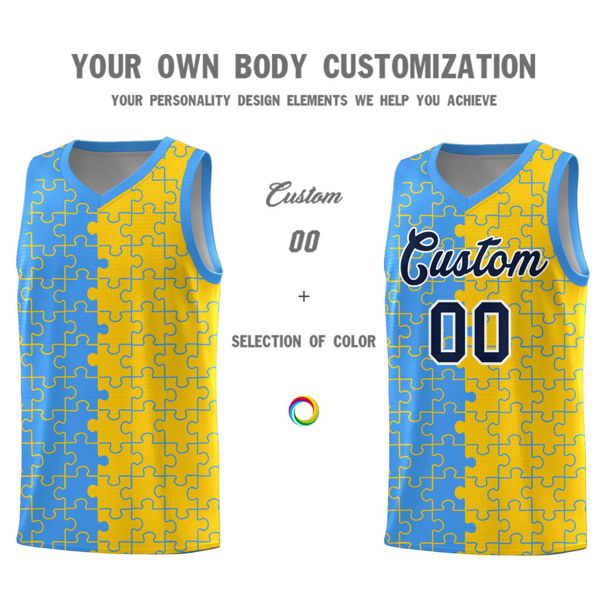 Custom Light Blue Gold Basketball Jersey