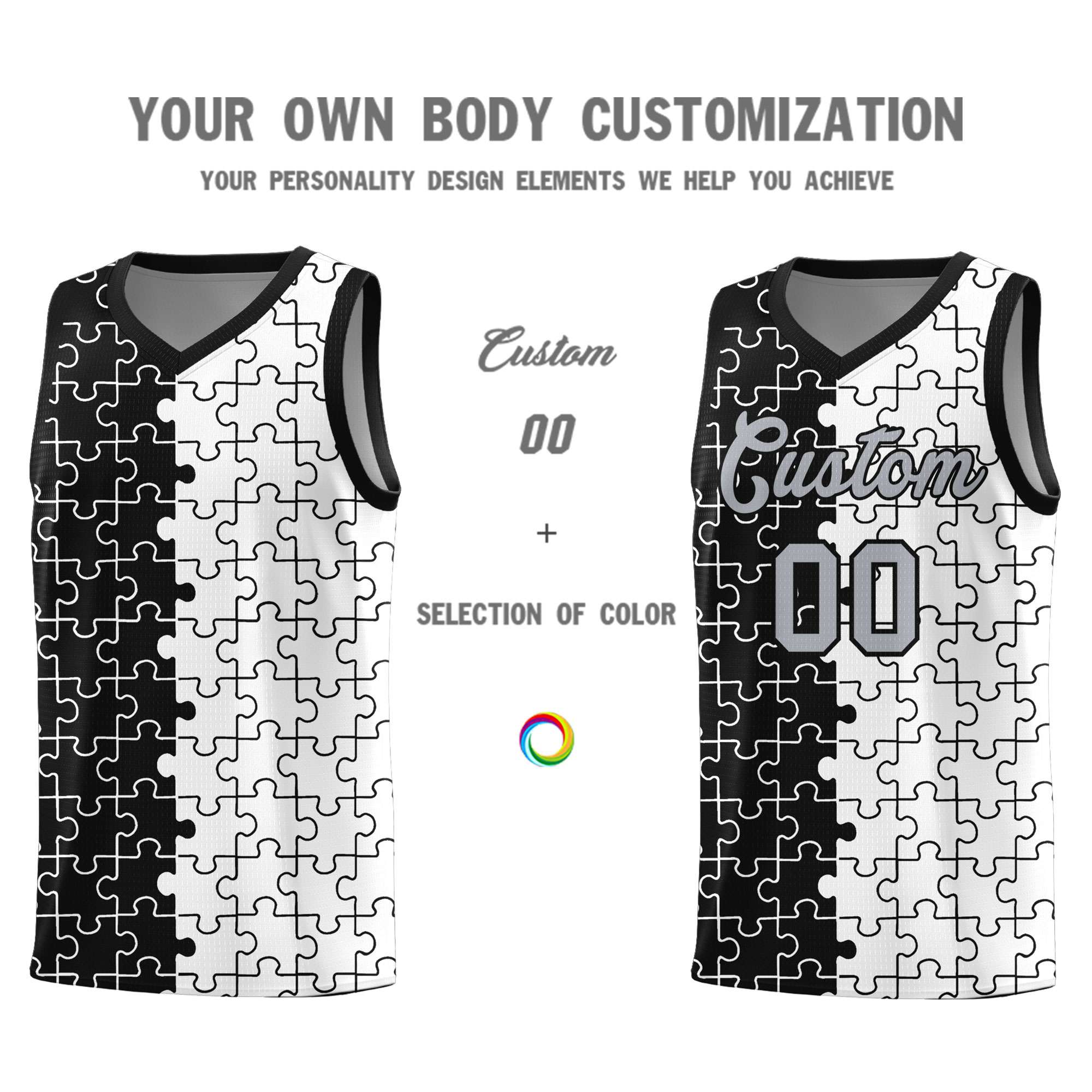 Custom Black White Basketball Jersey