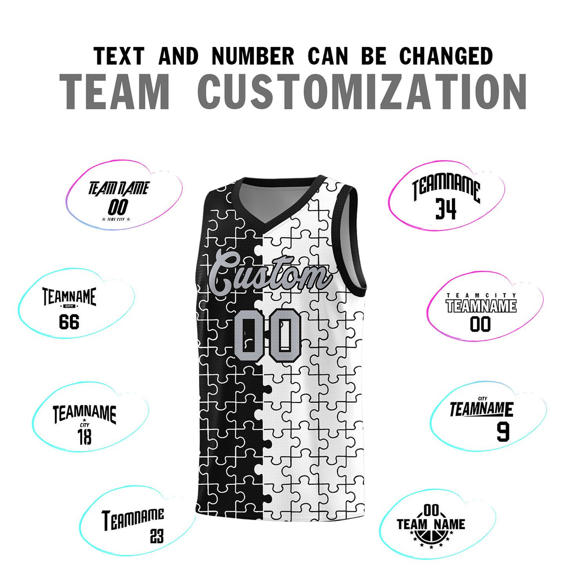 Custom Black White Basketball Jersey