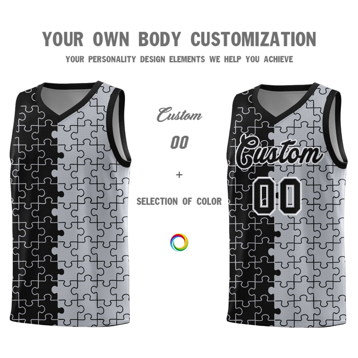 Custom Black Gray Basketball Jersey