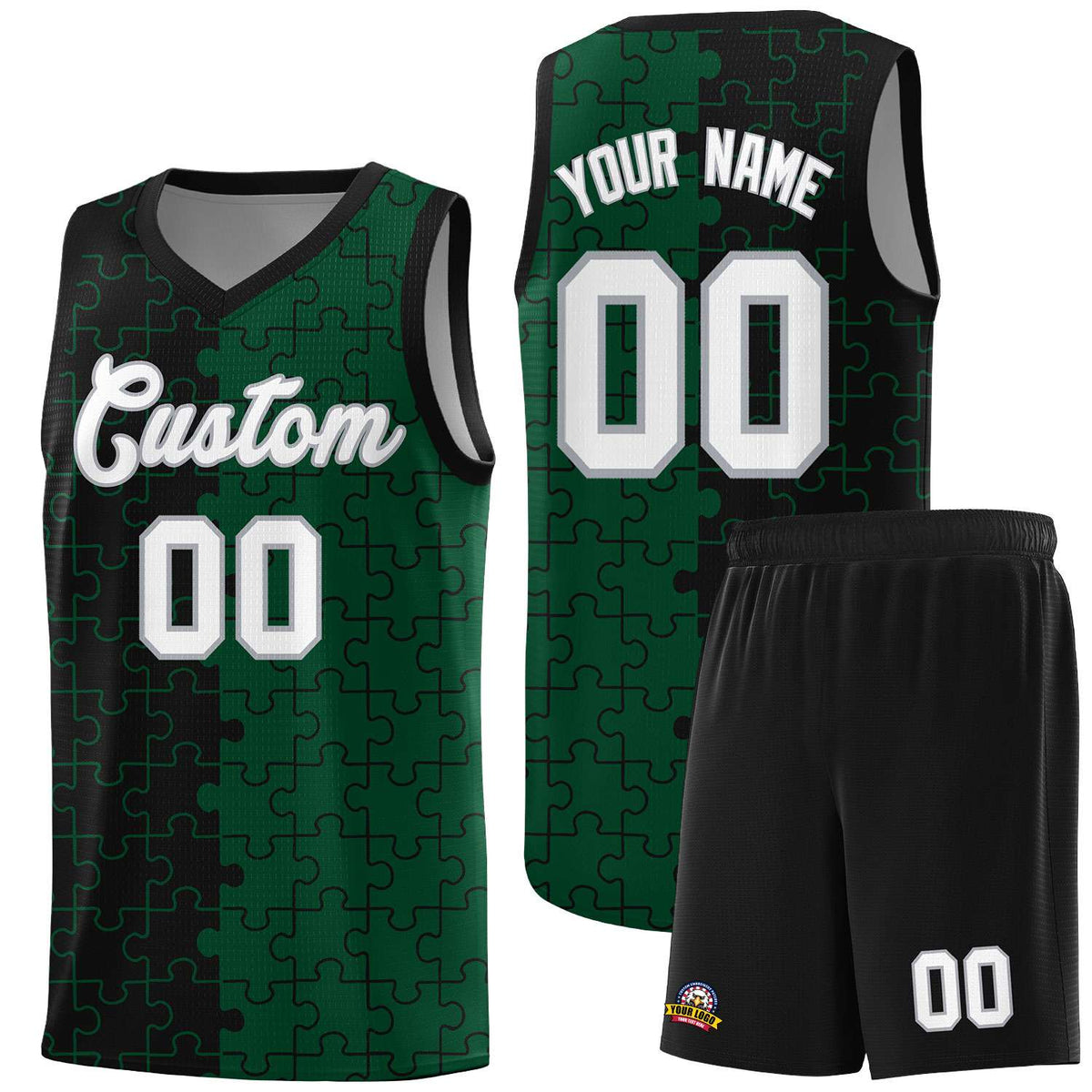 Custom Black Green Basketball Jersey