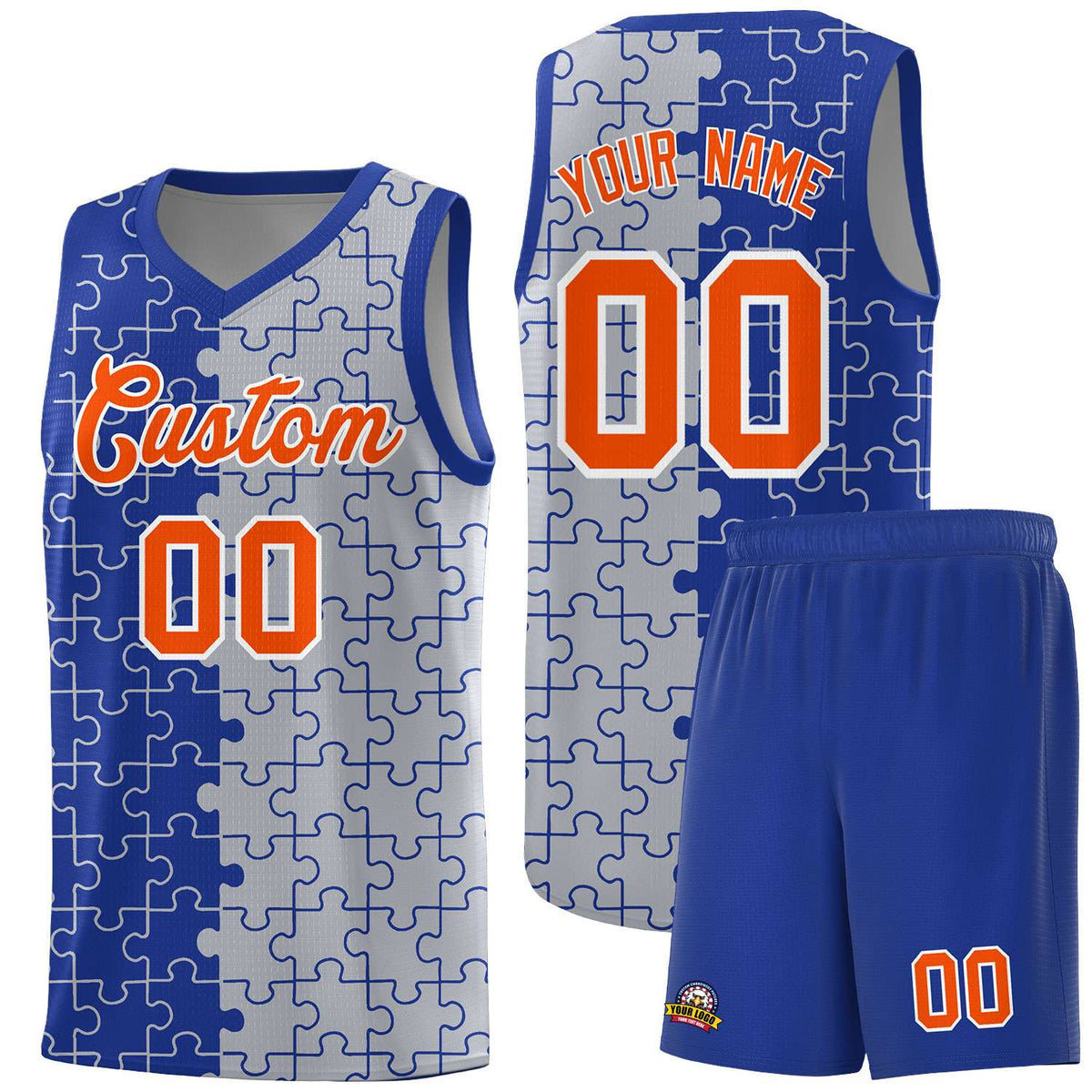 Custom Royal Blue Gray Basketball Jersey