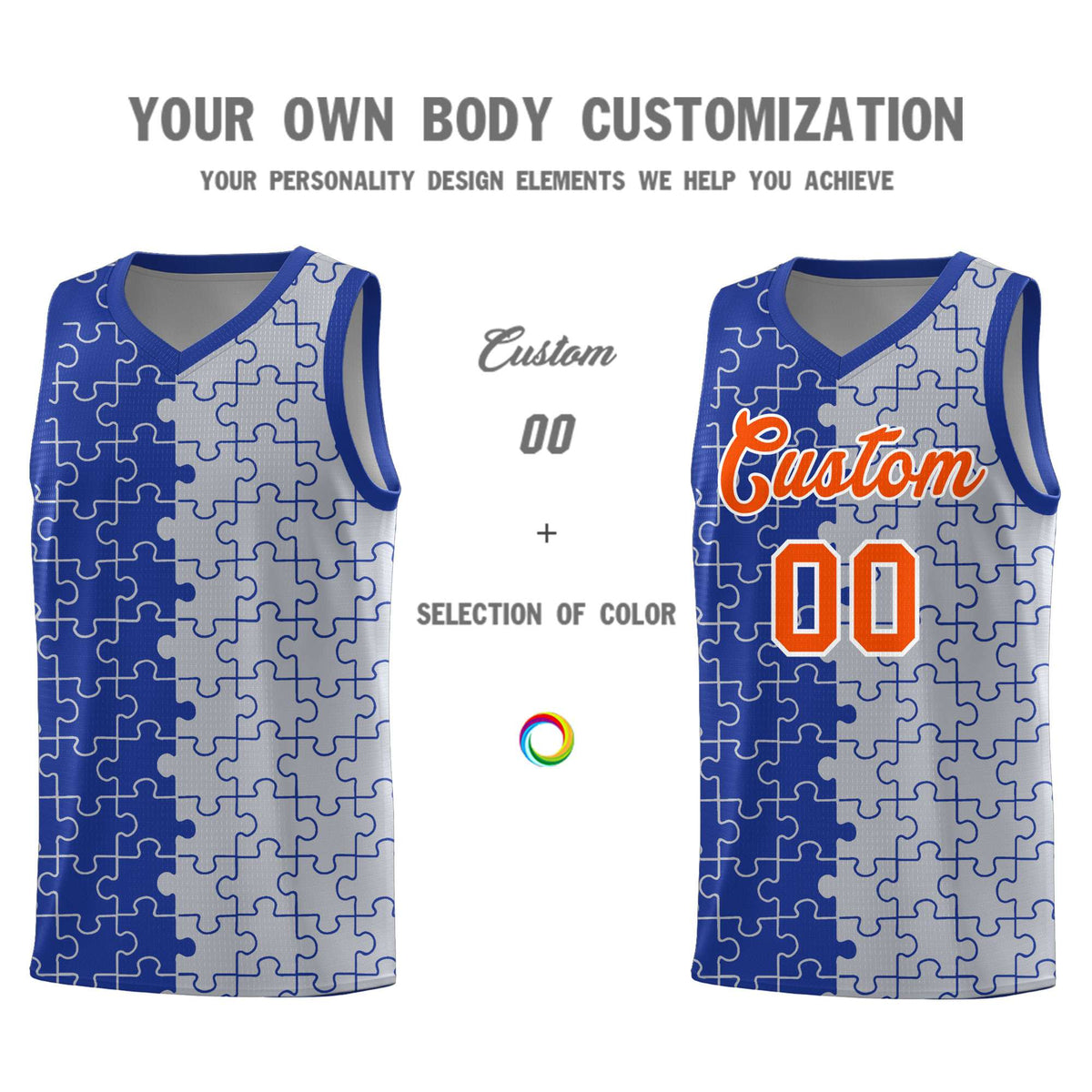 Custom Royal Blue Gray Basketball Jersey