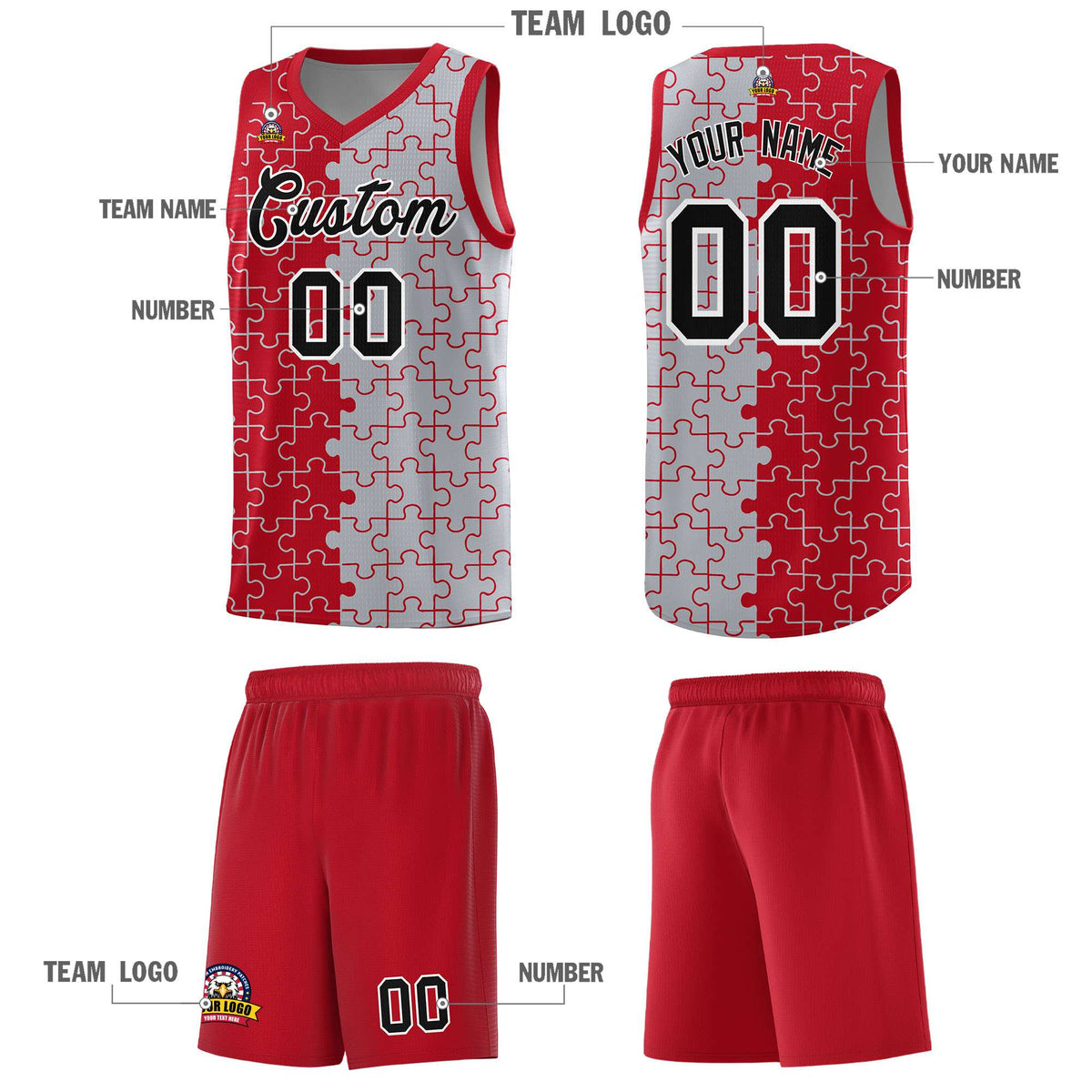 Custom Red Gray Basketball Jersey