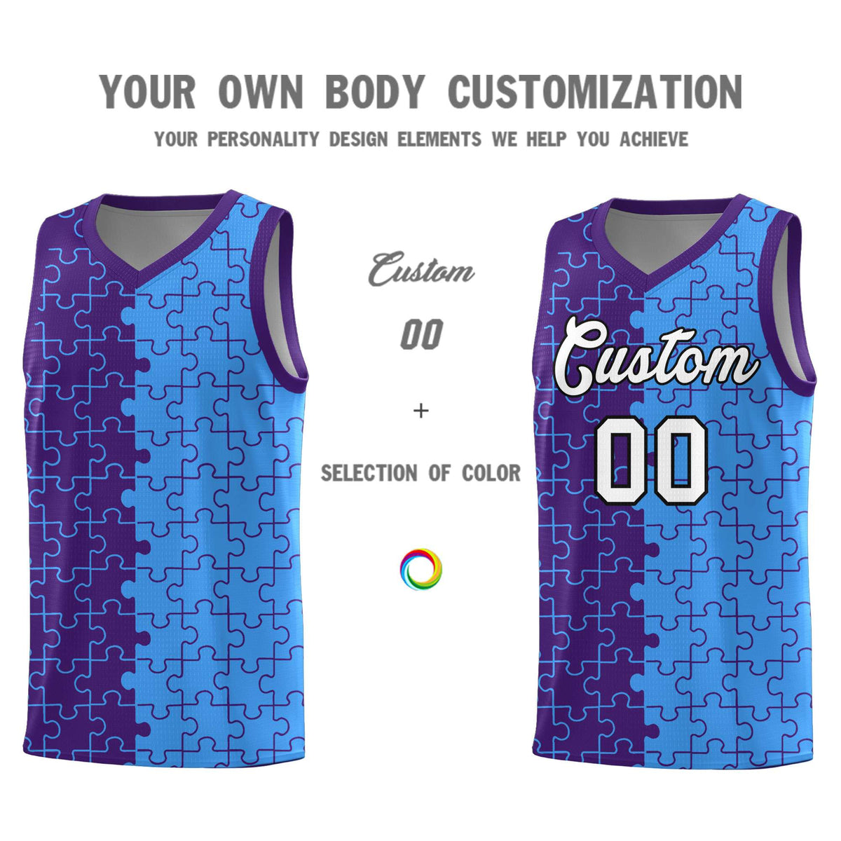 Custom Purple Light Blue Basketball Jersey
