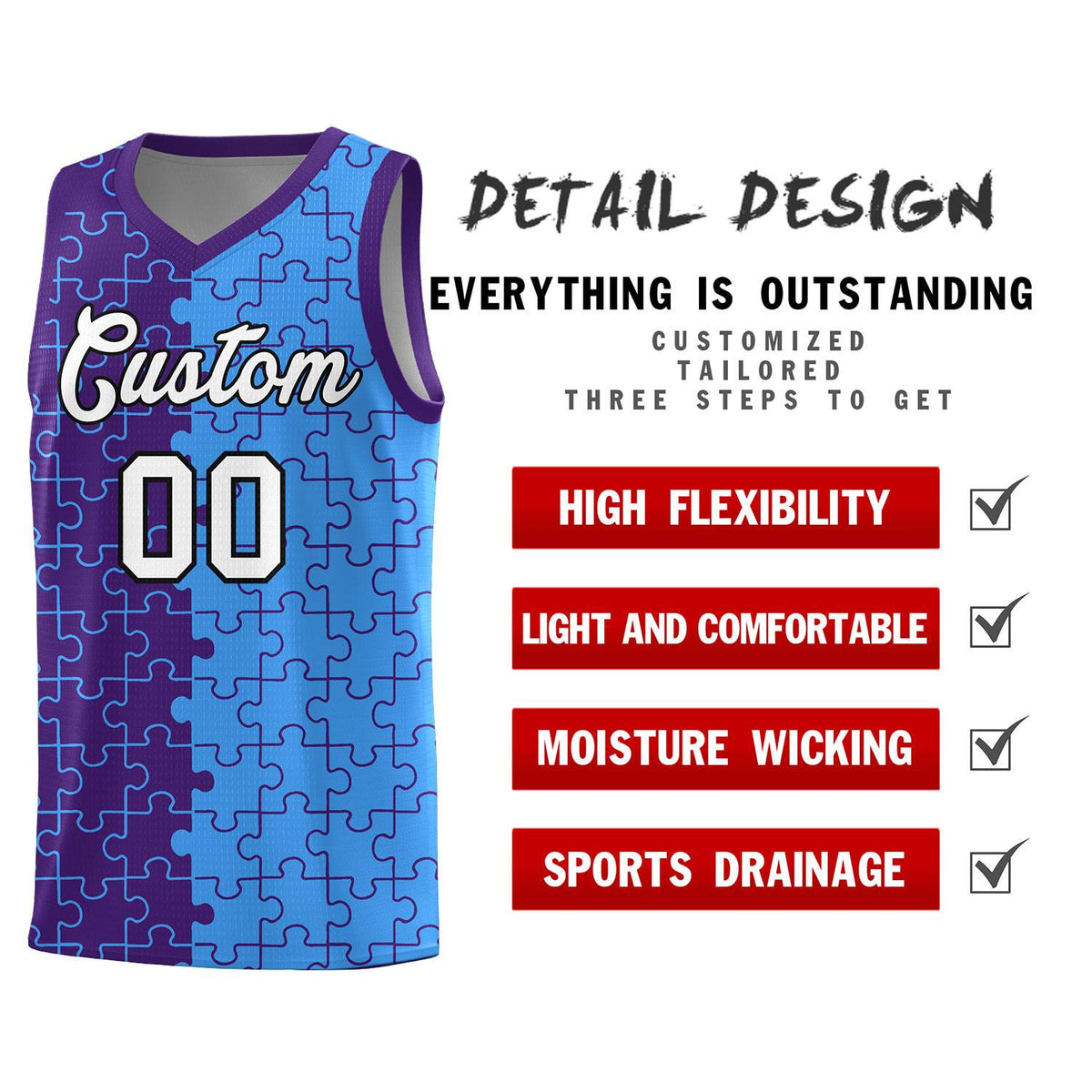 Custom Purple Light Blue Basketball Jersey