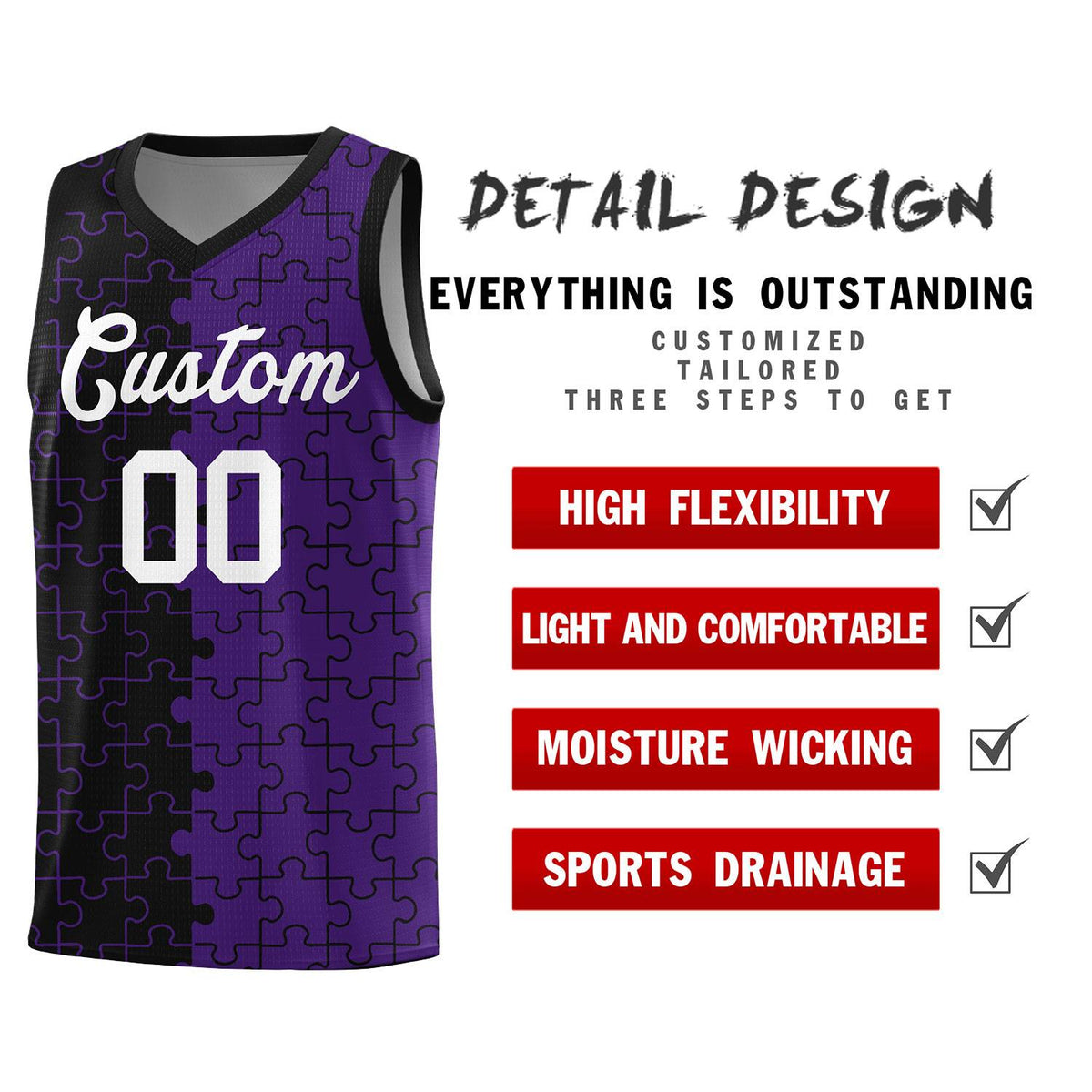 Custom Black Purple Basketball Jersey