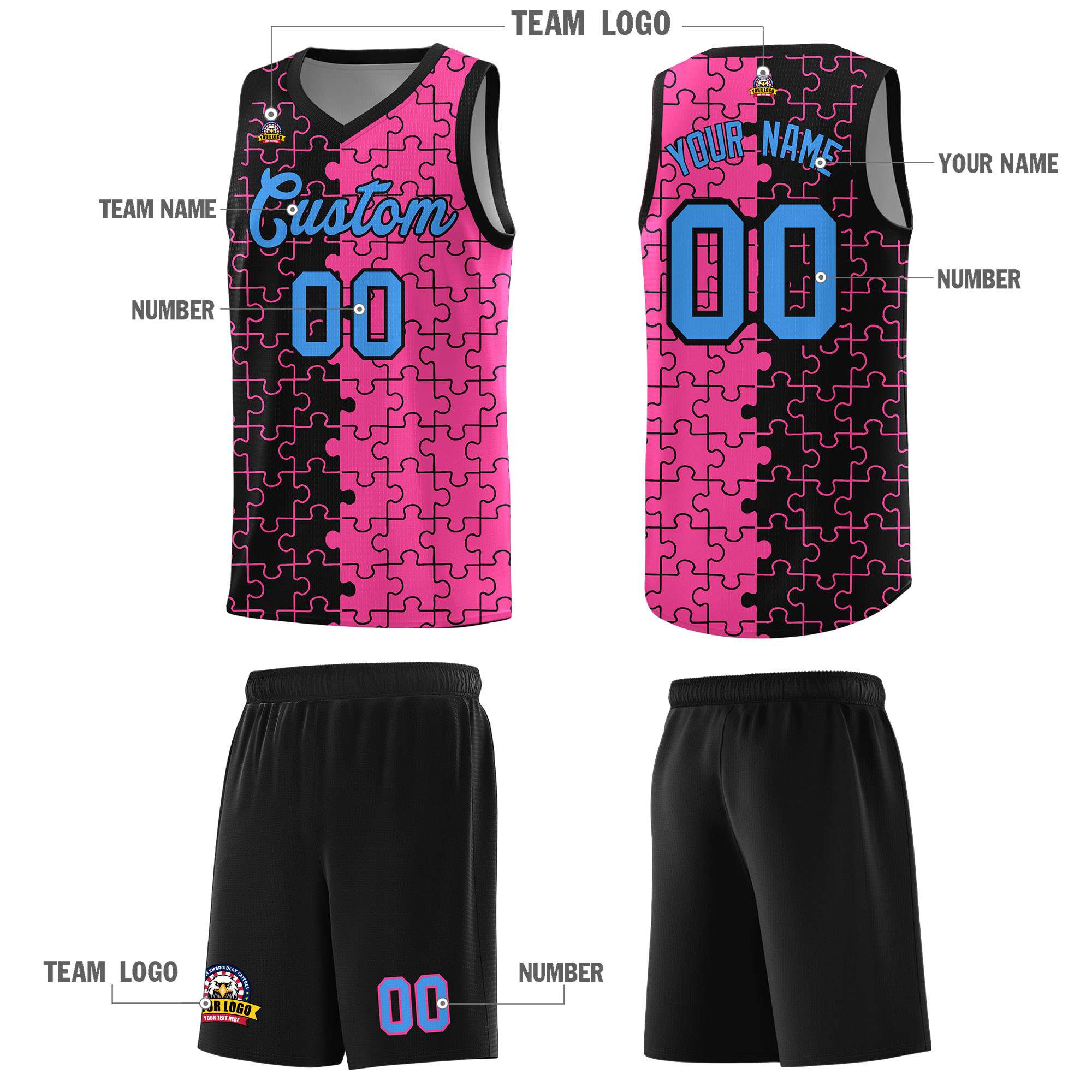 Custom Black Pink Basketball Jersey