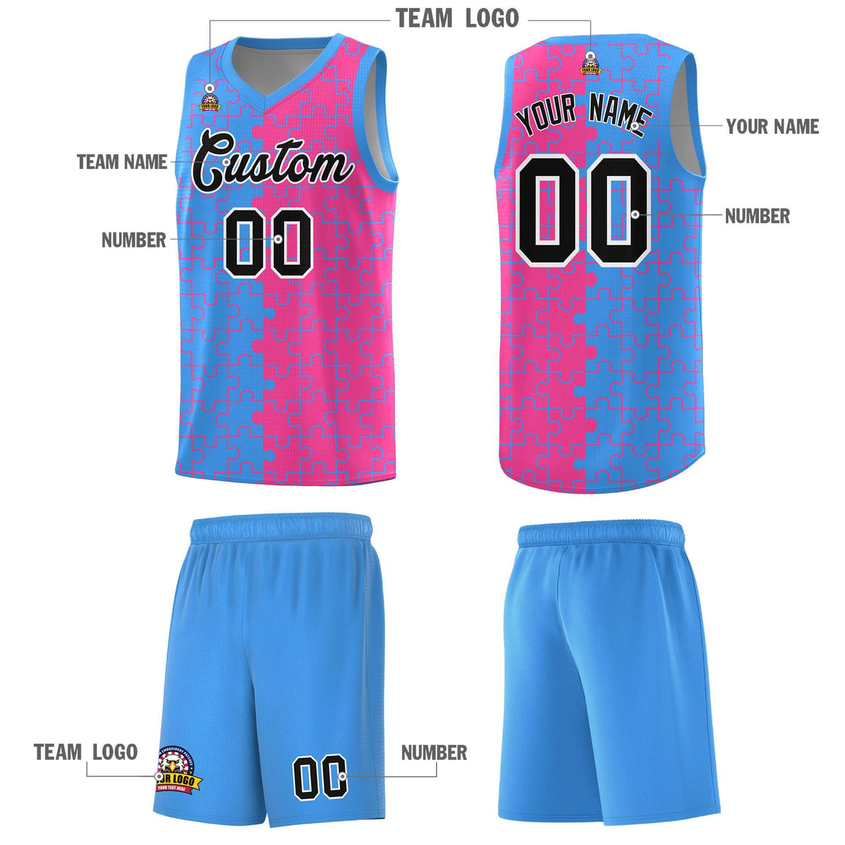 Custom Light Blue Pink Basketball Jersey