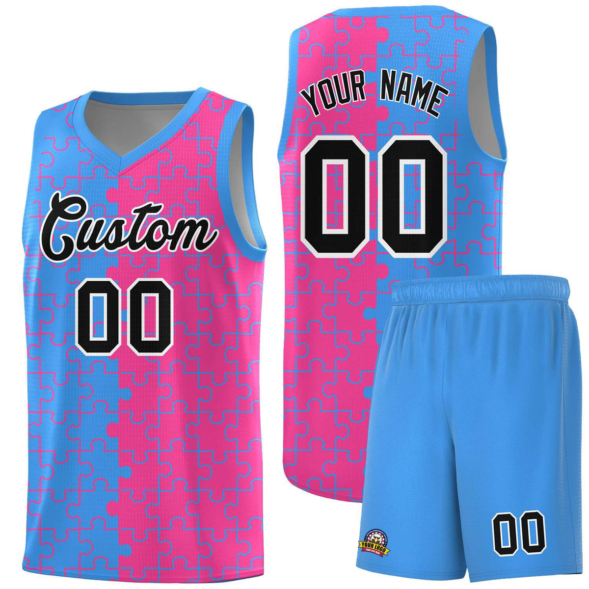 Custom Light Blue Pink Basketball Jersey