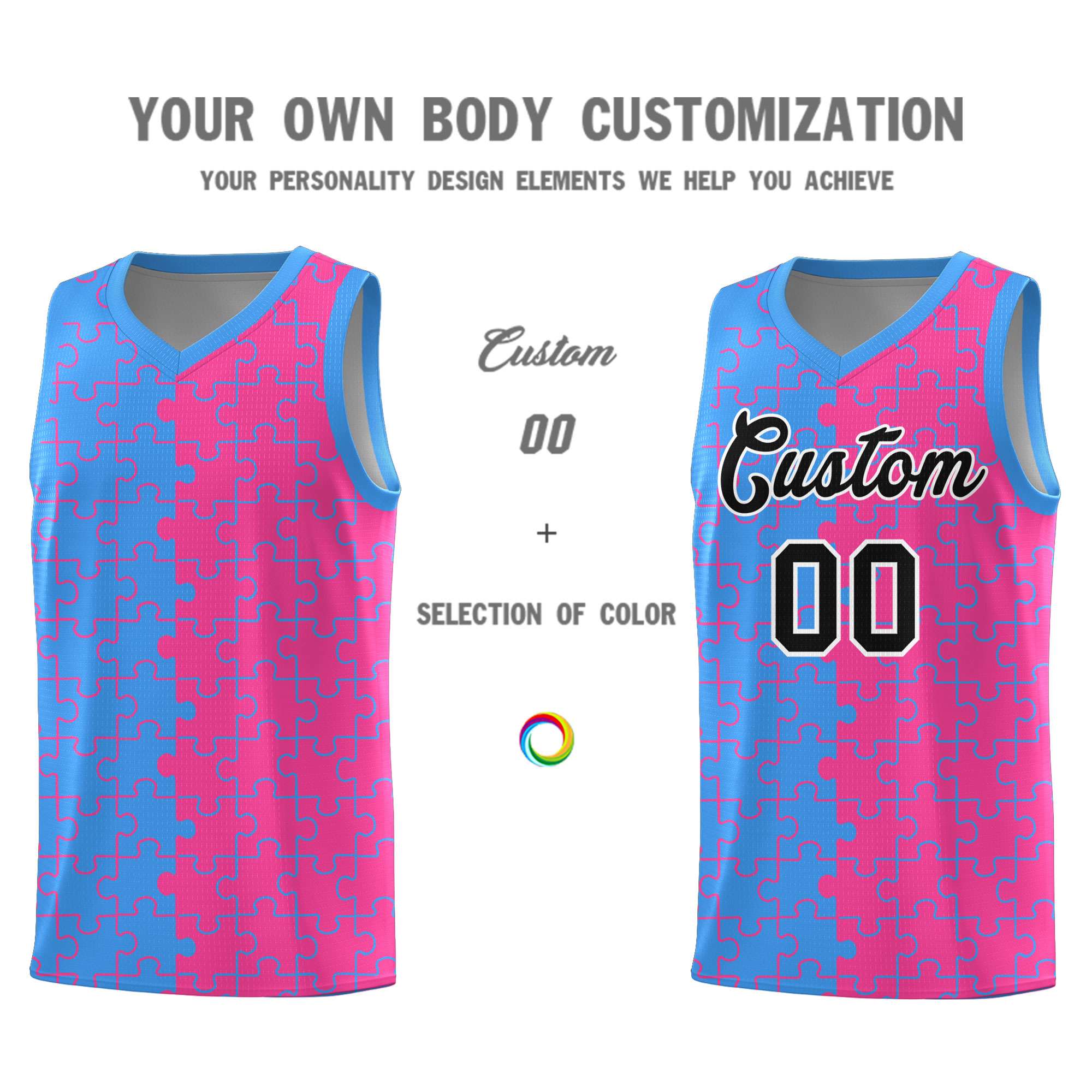Custom Light Blue Pink Basketball Jersey