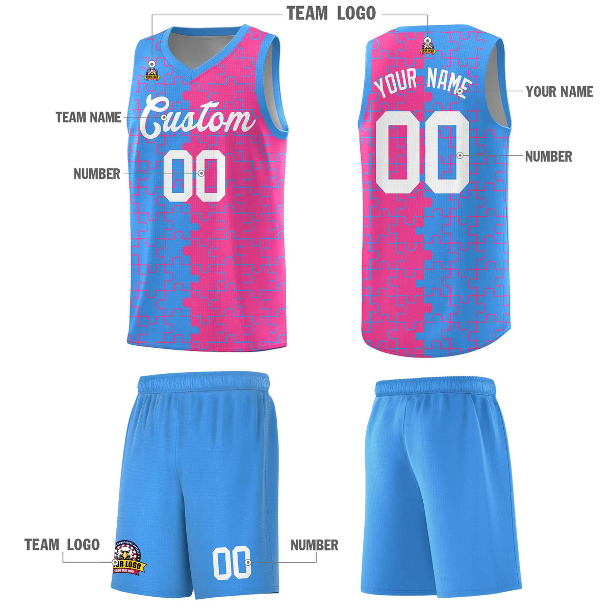 Custom Light Blue Pink Basketball Jersey
