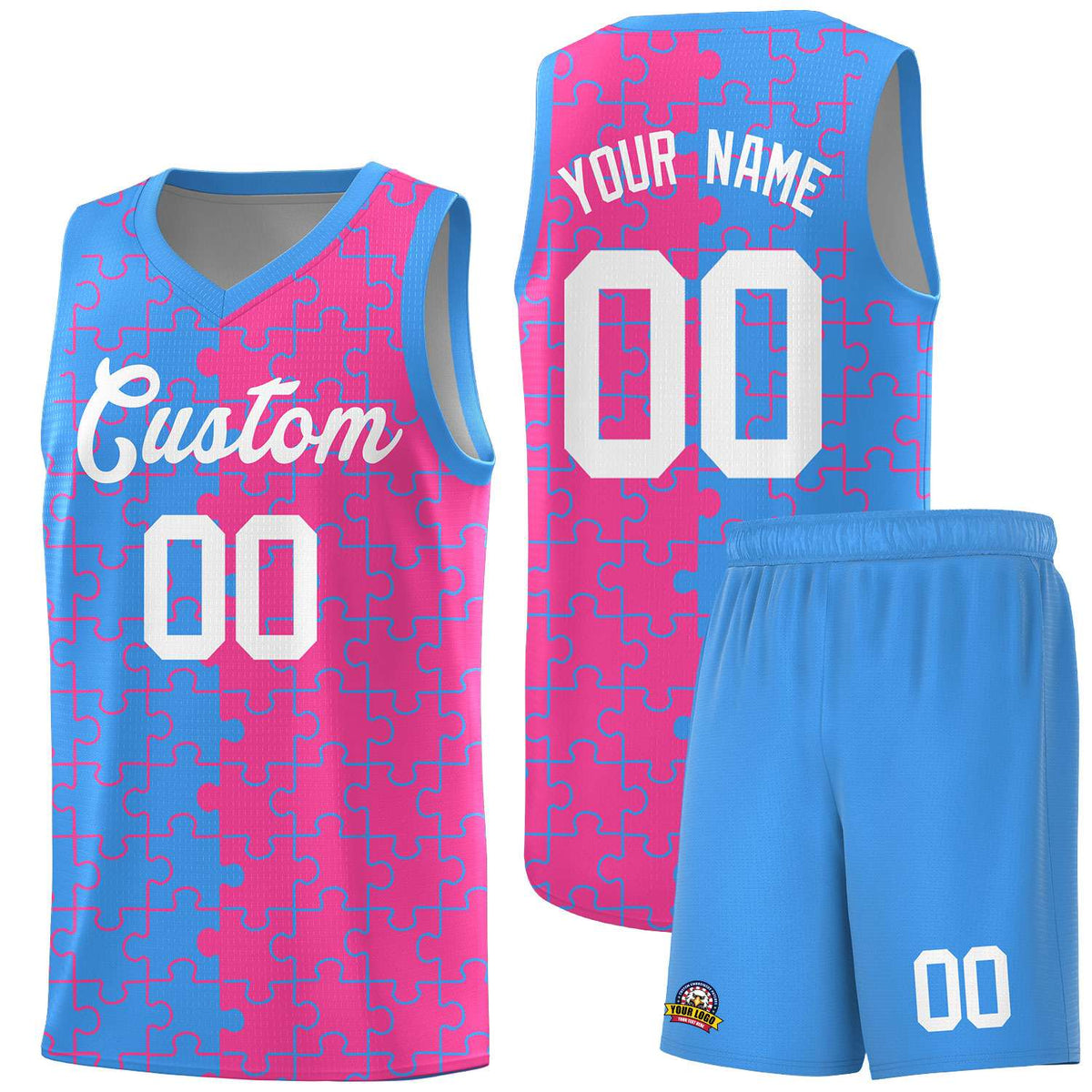 Custom Light Blue Pink Basketball Jersey
