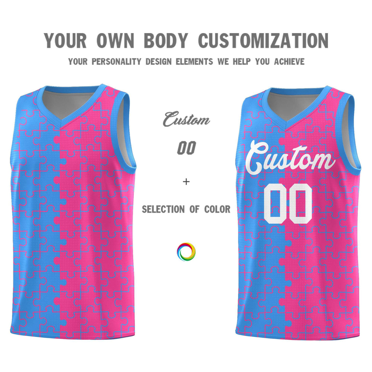 Custom Light Blue Pink Basketball Jersey