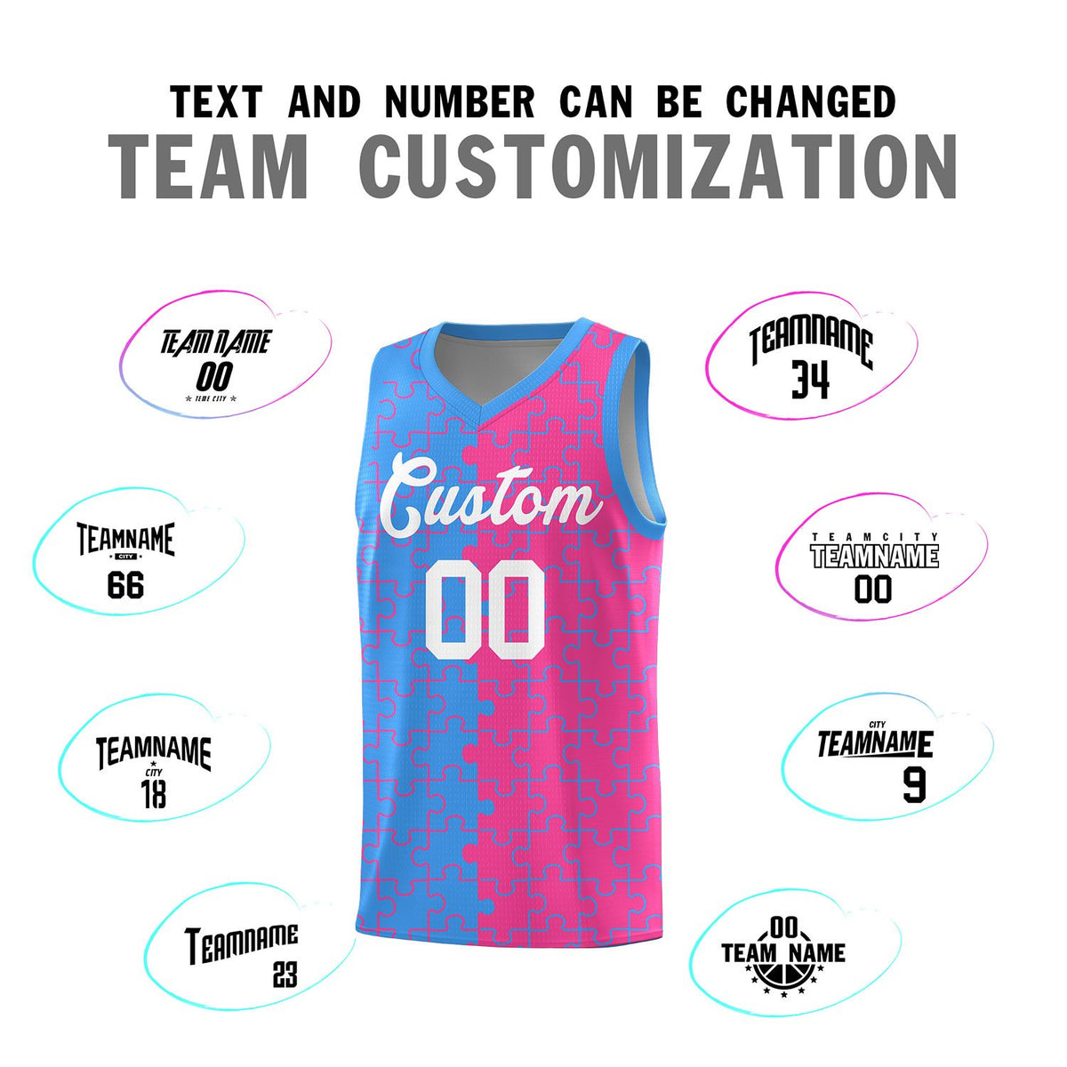 Custom Light Blue Pink Basketball Jersey