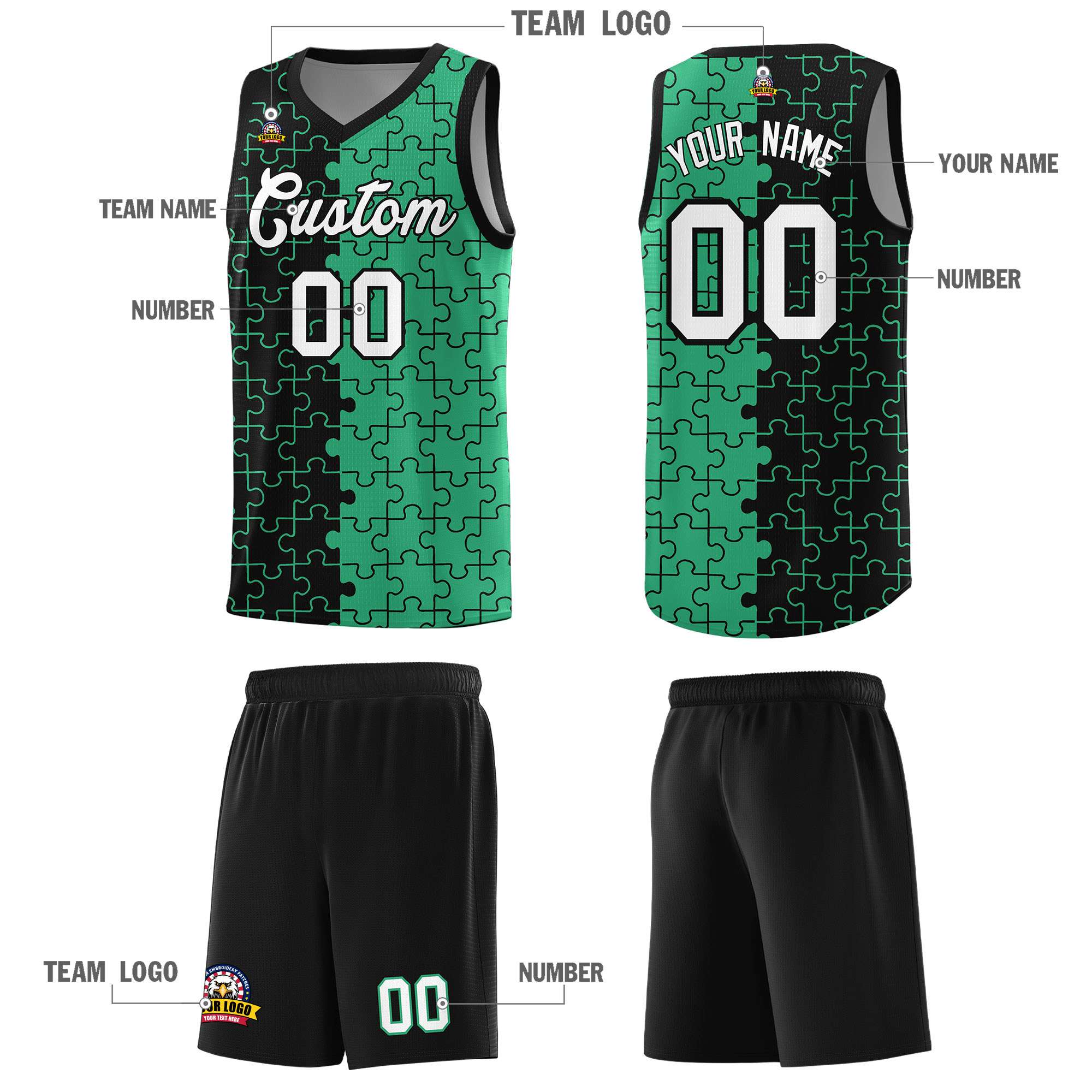 Custom Black Green Basketball Jersey