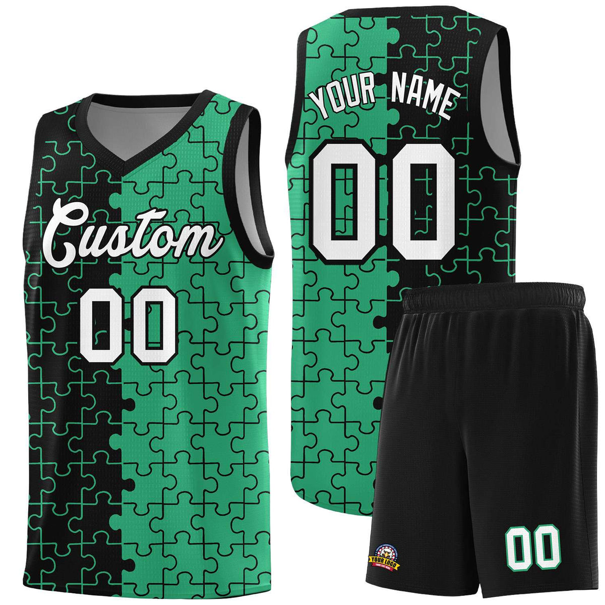 Custom Black Green Basketball Jersey