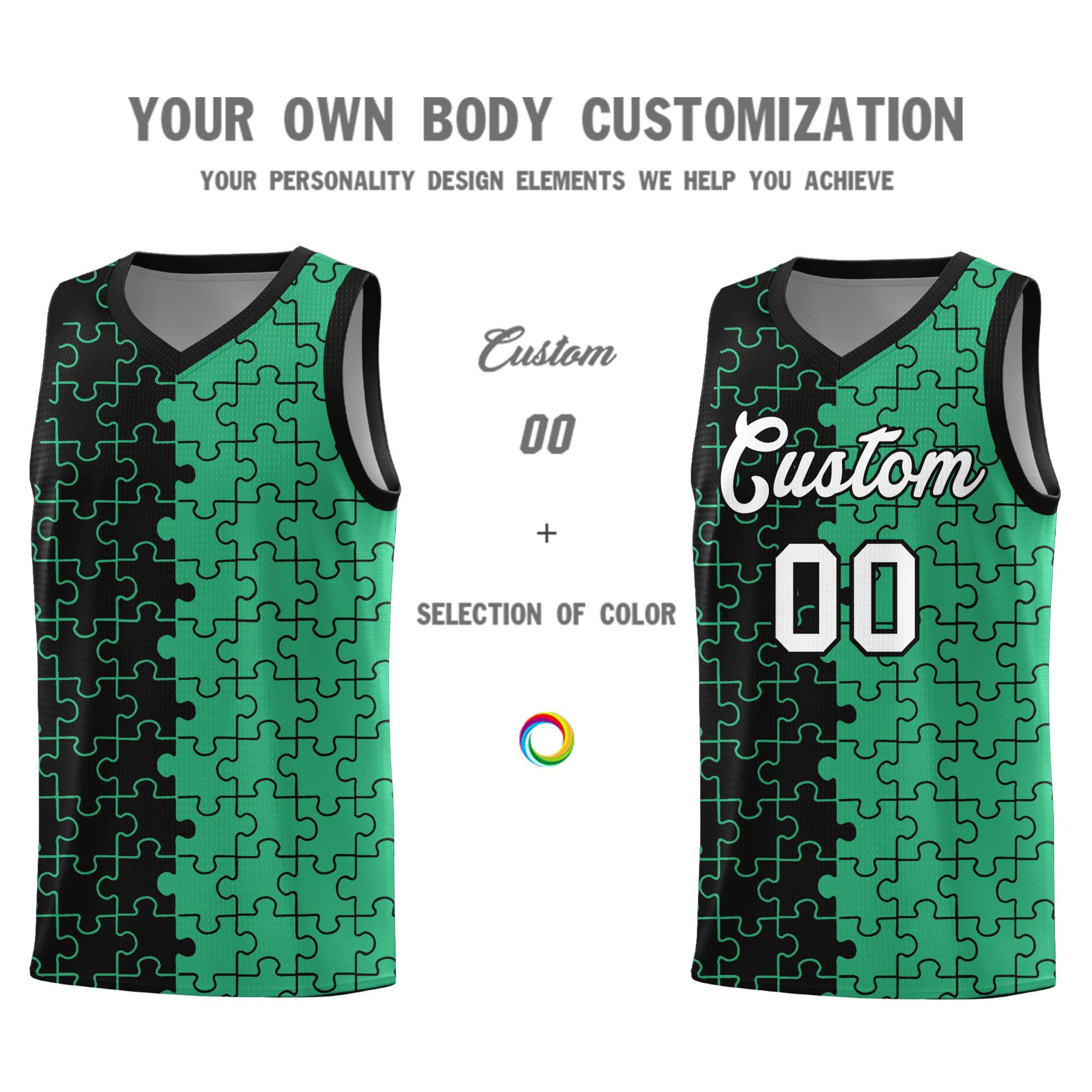 Custom Black Green Basketball Jersey