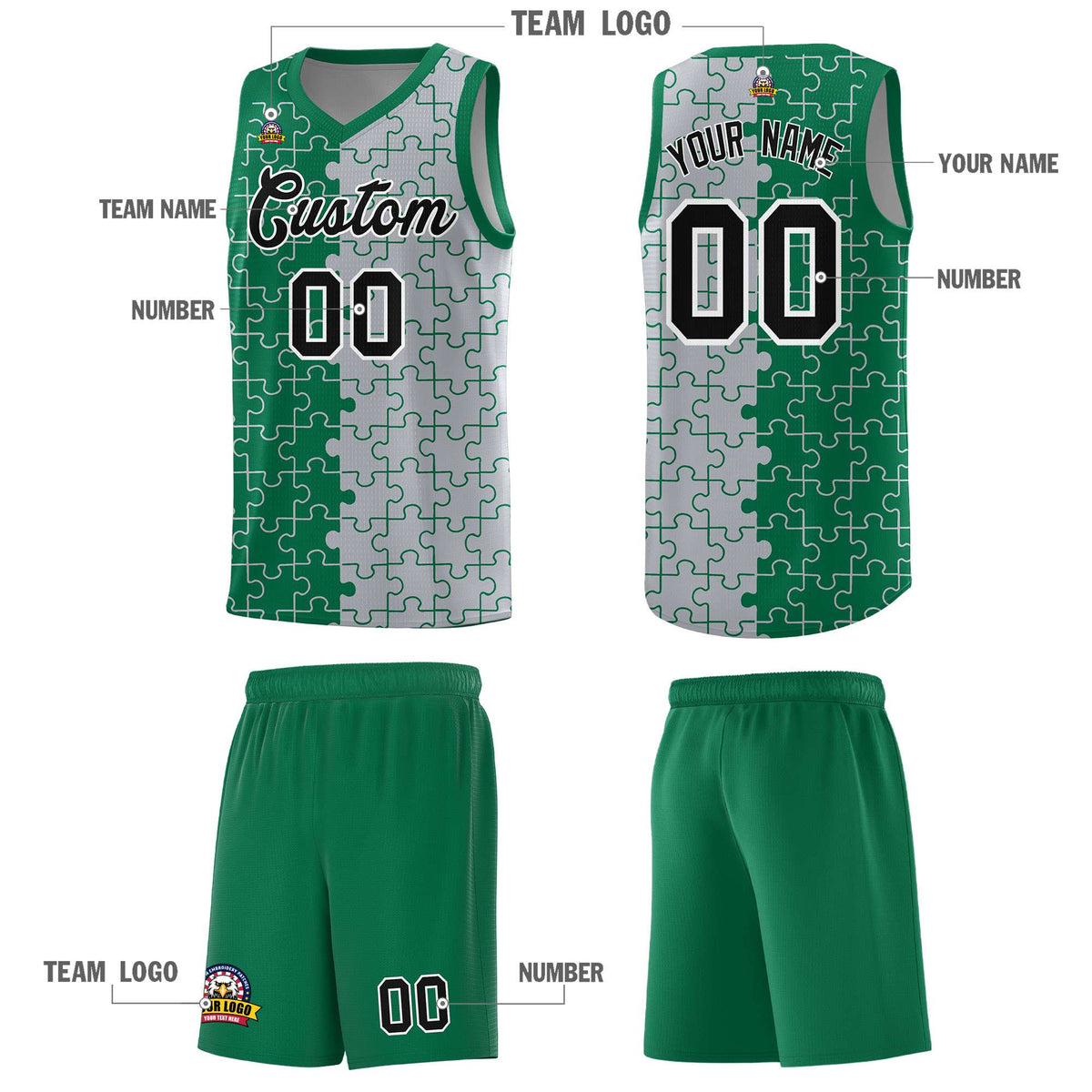 Custom Kelly Green Gray Basketball Jersey