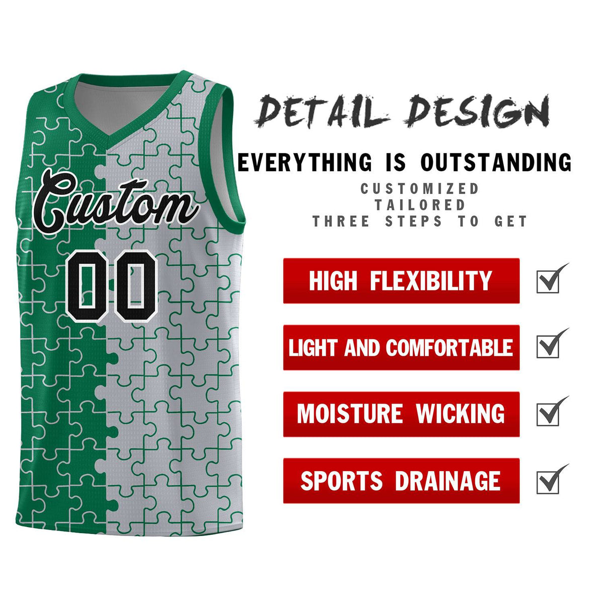 Custom Kelly Green Gray Basketball Jersey