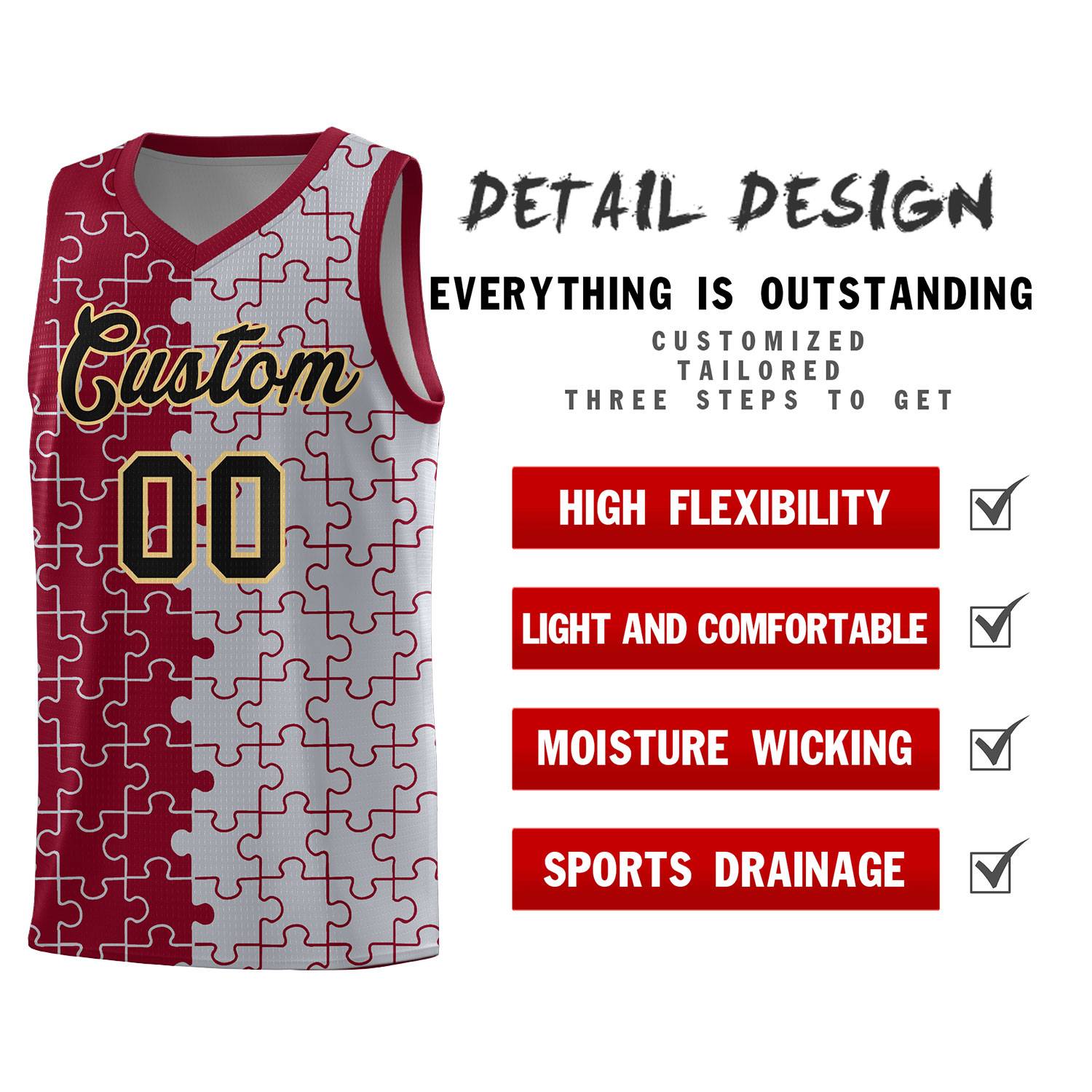 Custom Crimson Gray Basketball Jersey