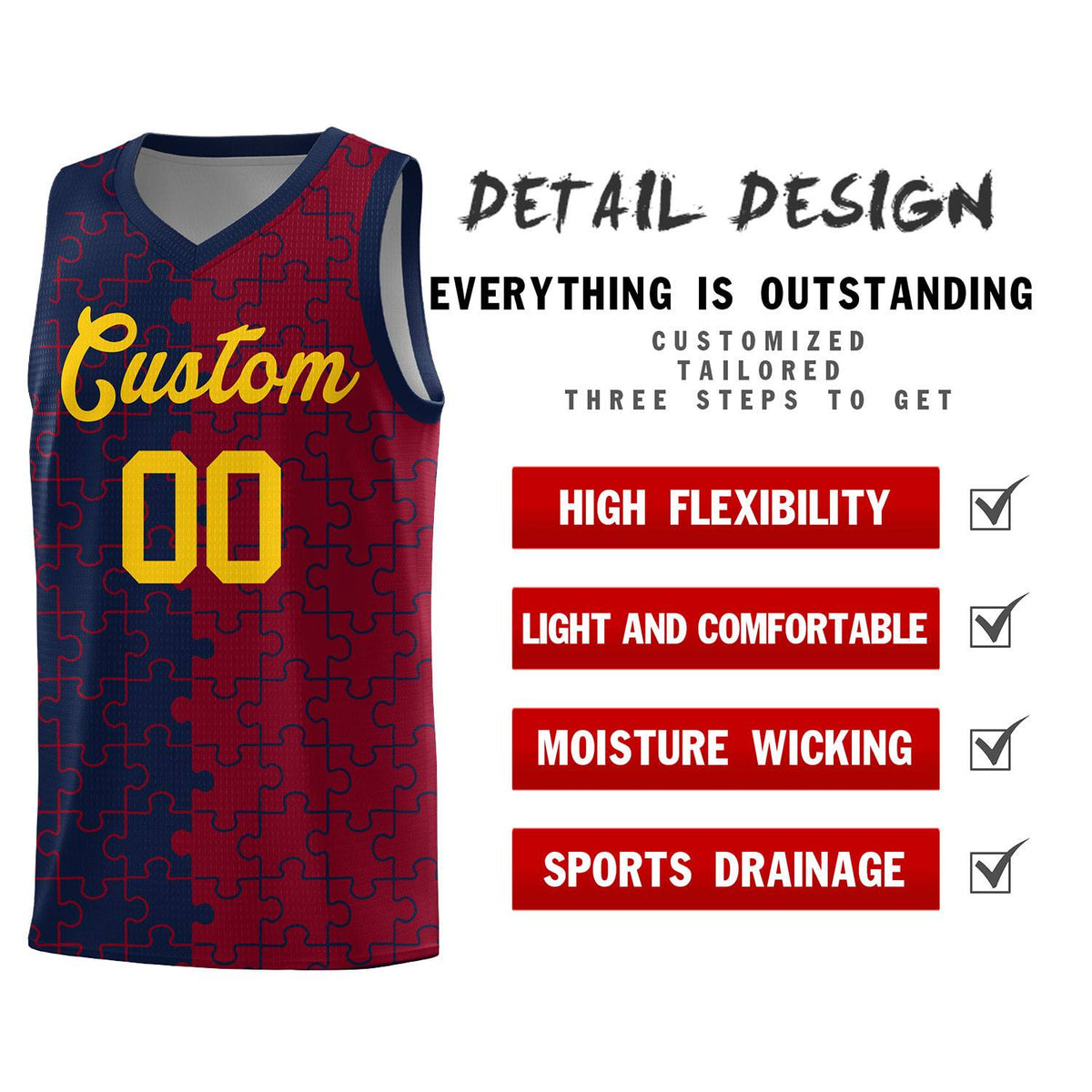Custom Navy Crimson Basketball Jersey
