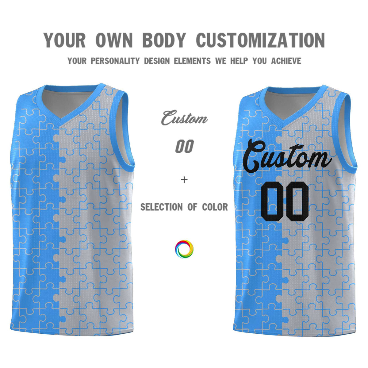 Custom Light Blue Gray Basketball Jersey