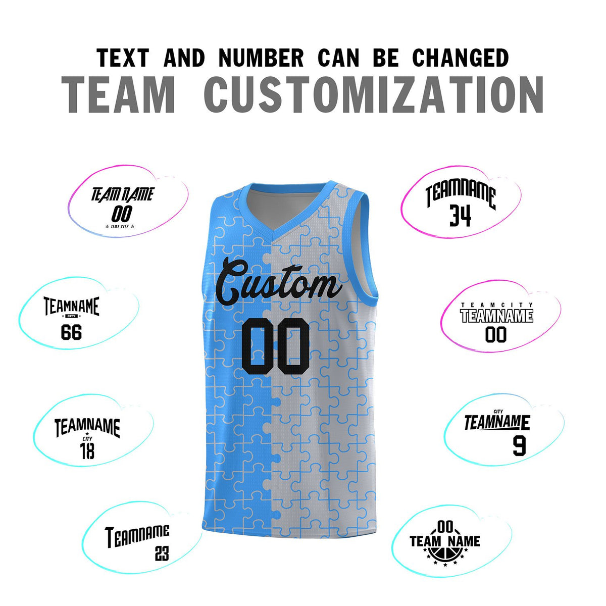 Custom Light Blue Gray Basketball Jersey