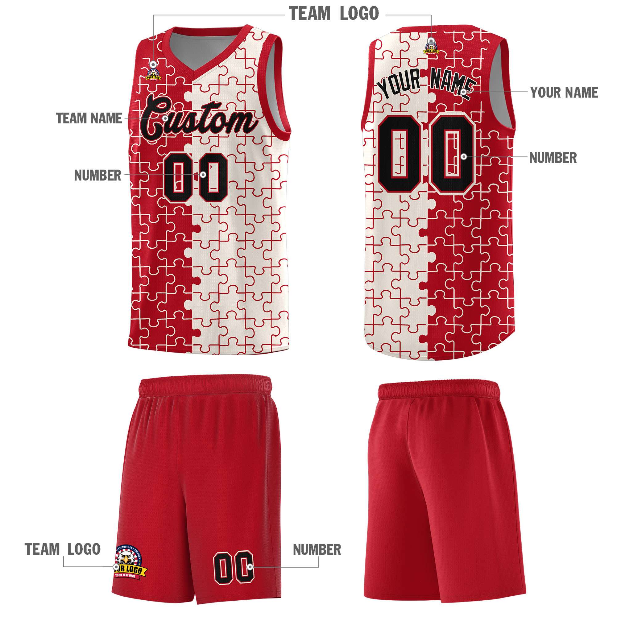 Custom Red Cream Basketball Jersey