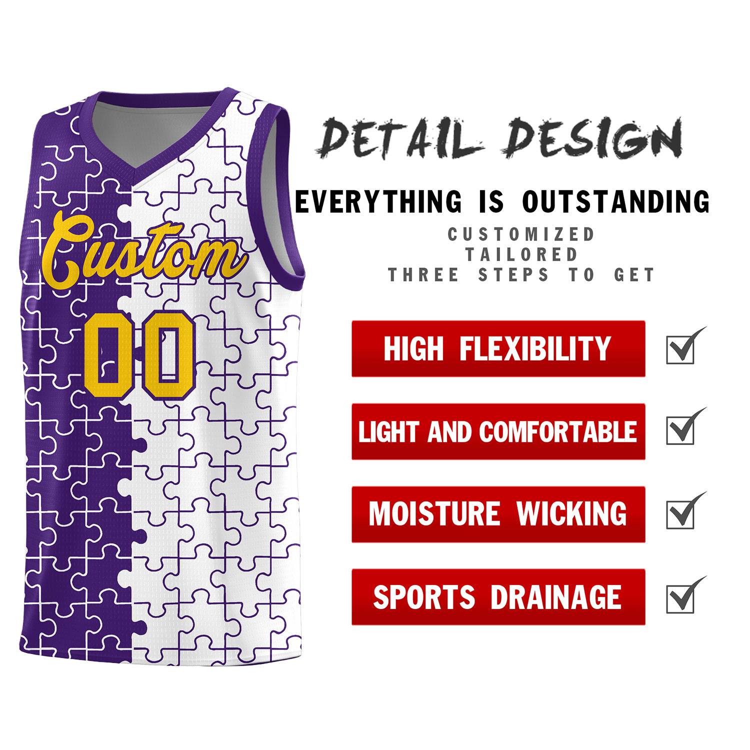 Custom Purple White Basketball Jersey