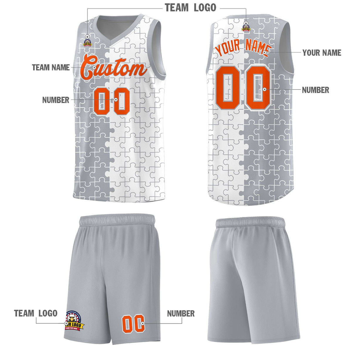 Custom Gray White Basketball Jersey